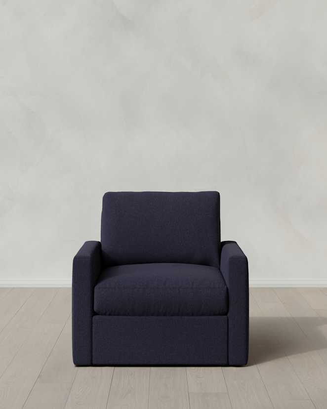 Narrow Track Arm Swivel Armchair new Bru Colourwash Navy