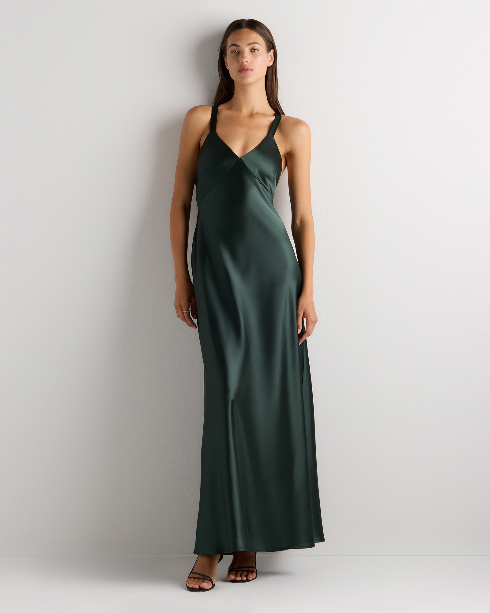 Forest Green Bianca Stretch Satin Dress