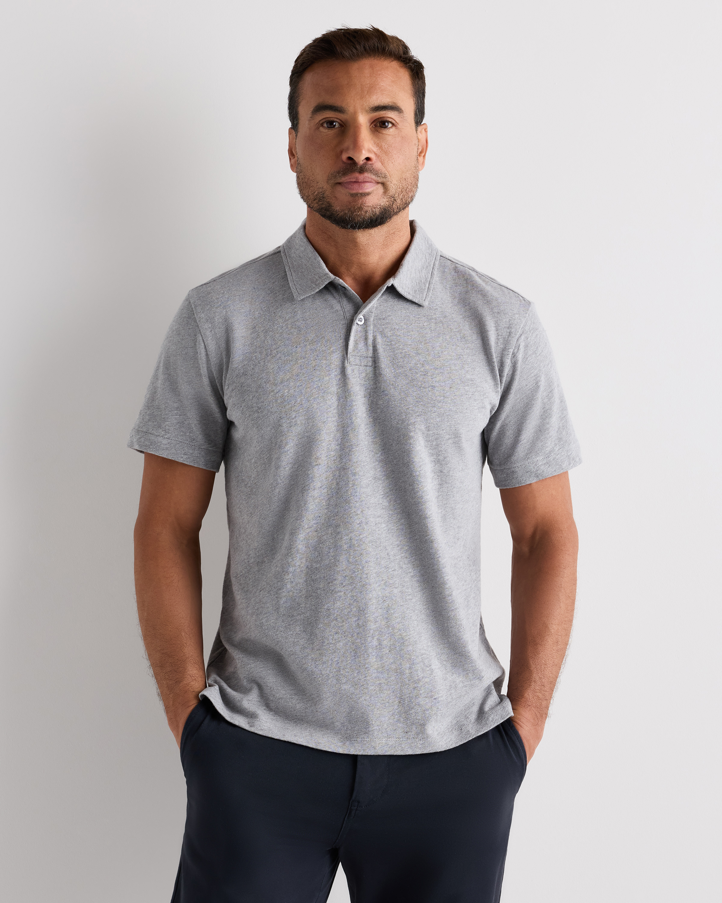 Heather Grey 100% Organic Cotton Slub Polo
