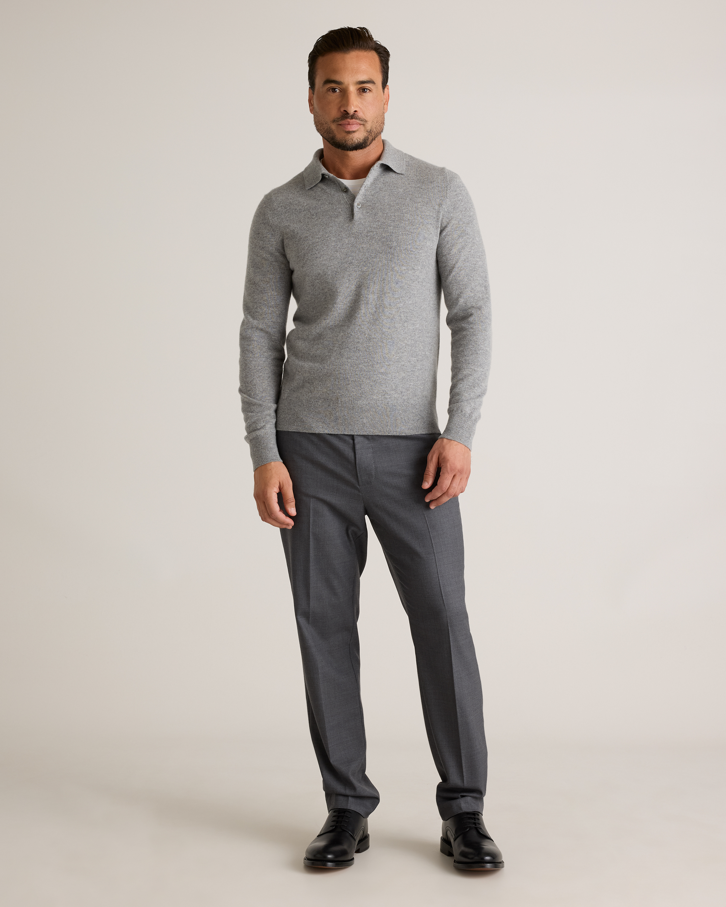 Mongolian Cashmere Polo Sweater in Heather Grey