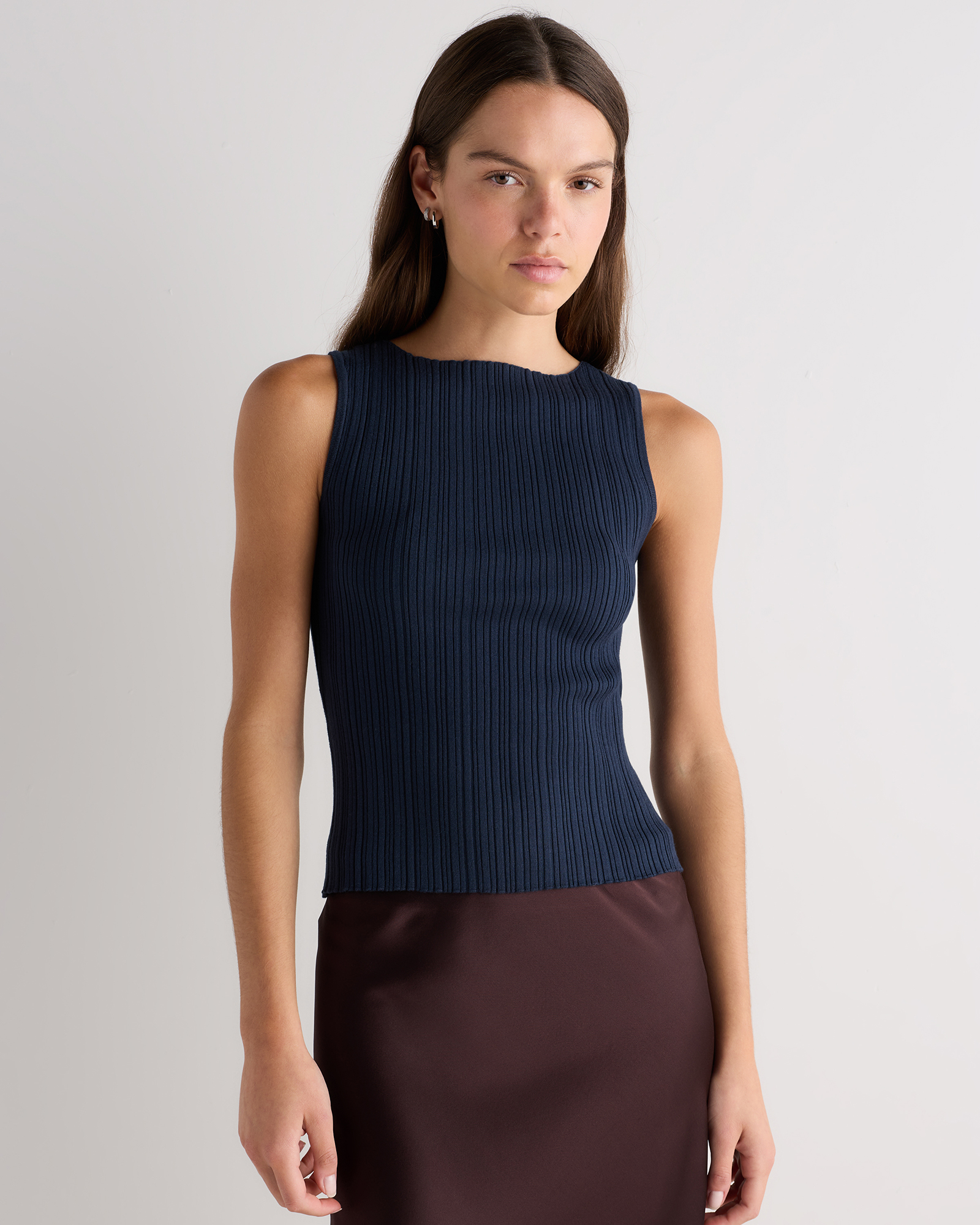 Atlas Navy Cotton Cashmere Ribbed Tank