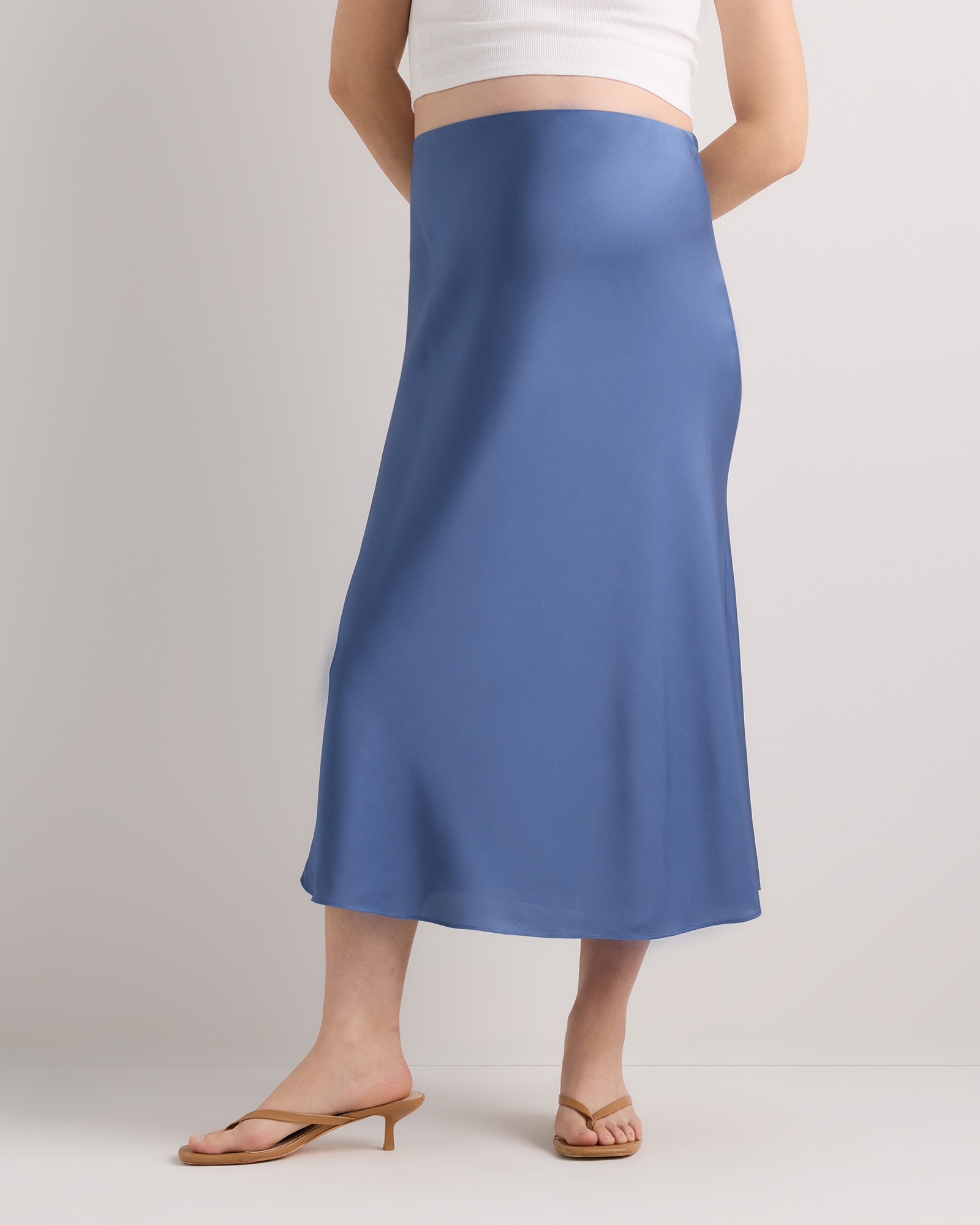 Moonstone Blue Washable Stretch Silk Maternity Skirt