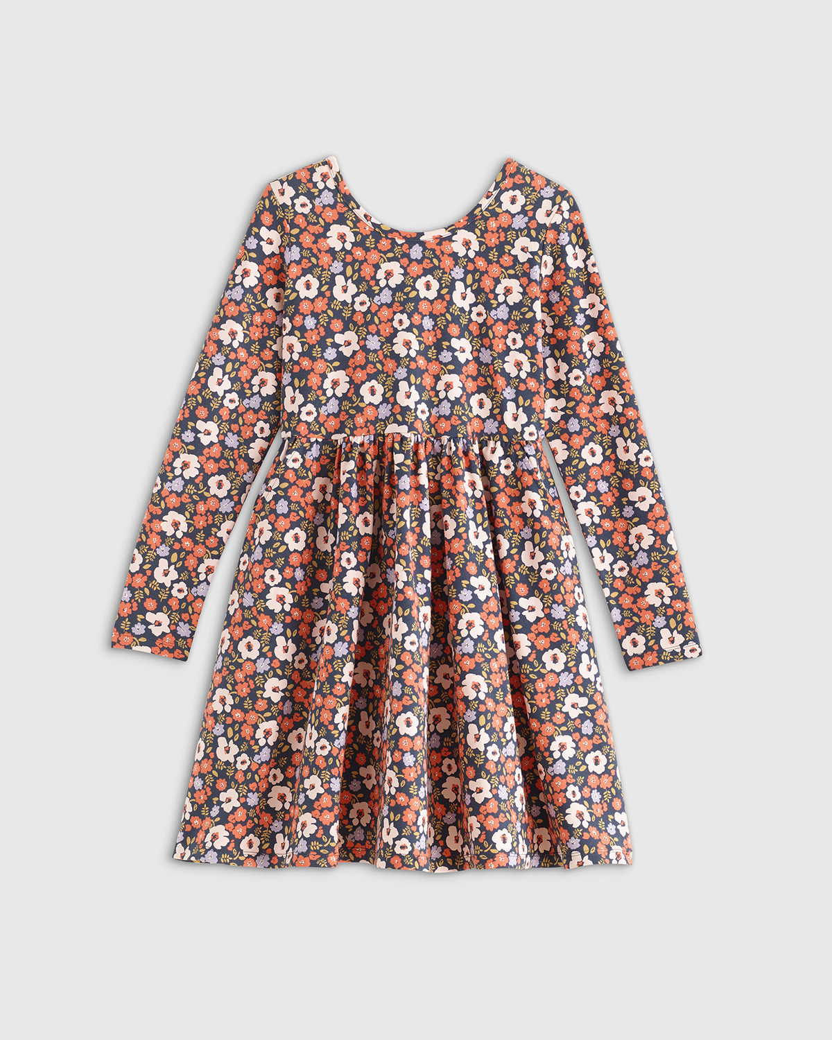 Organic Cotton Long Sleeve Skater Dress - Kid Girl in Poppy Floral