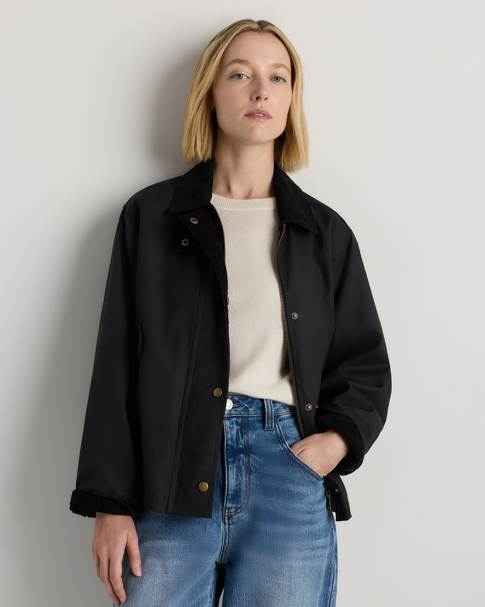 Vintage Black Organic Waxed Cotton Cropped Barn Jacket