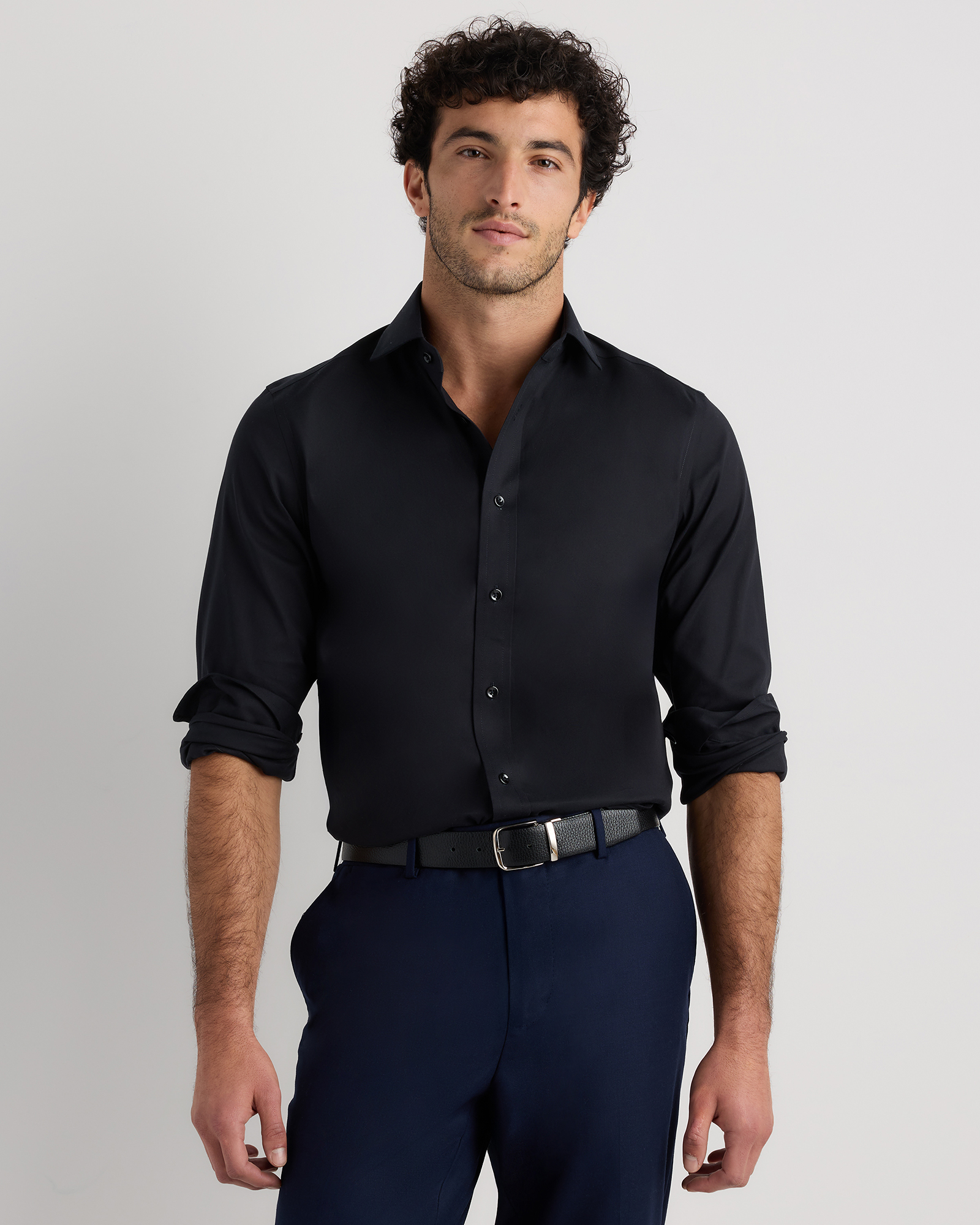 Bold Black Organic Cotton Oxford Non-Iron Dress Shirt