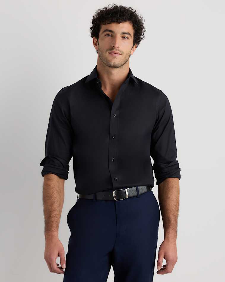 men's wrinkle free black dress shirt Hfyihgf Men's Muscle Fit Dress Shirts Wrinkle-Free Solid Long Sleeve Formal Shirt Business Casual Button Down Shirt(Black,L), Size: Large
