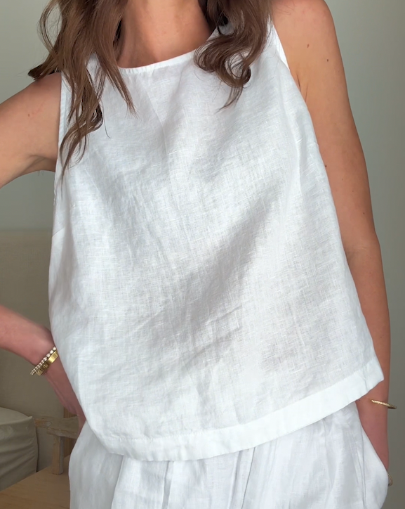 100- European Linen Cropped Tank White Victoria Schneider 4x5