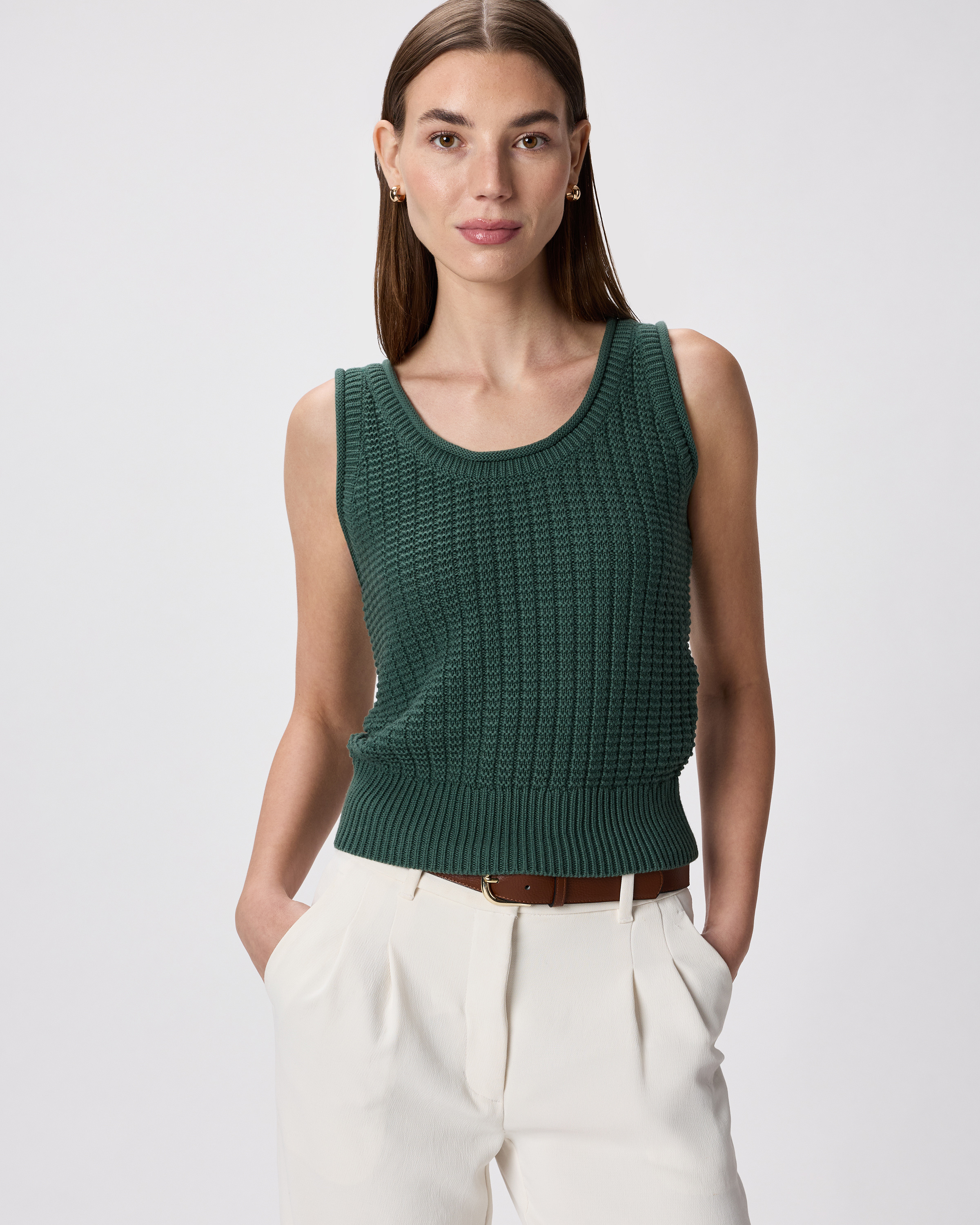 Big Sur Green 100% Organic Cotton Waffle Cropped Sweater Tank