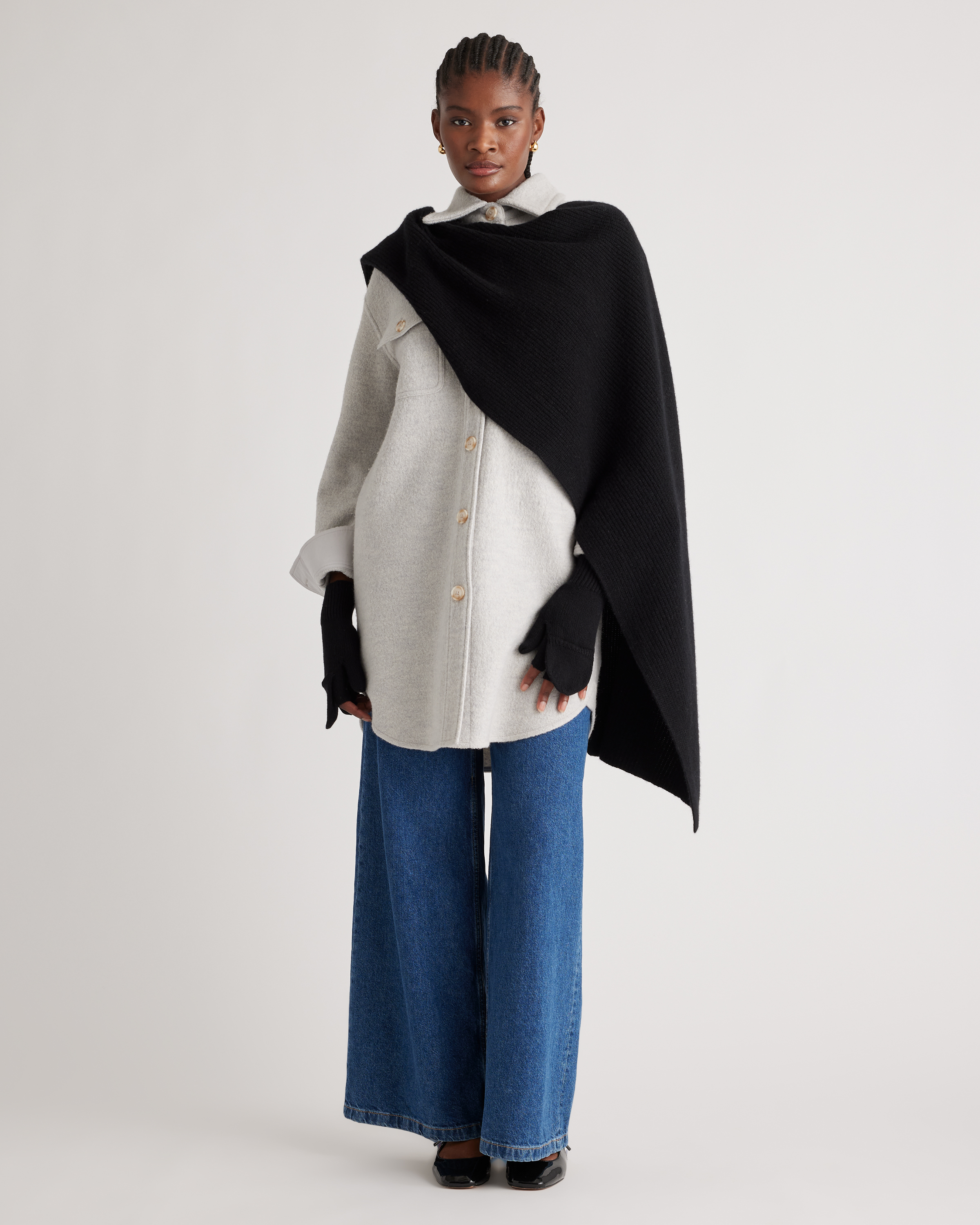 Mongolian Cashmere Ribbed Wrap in Black