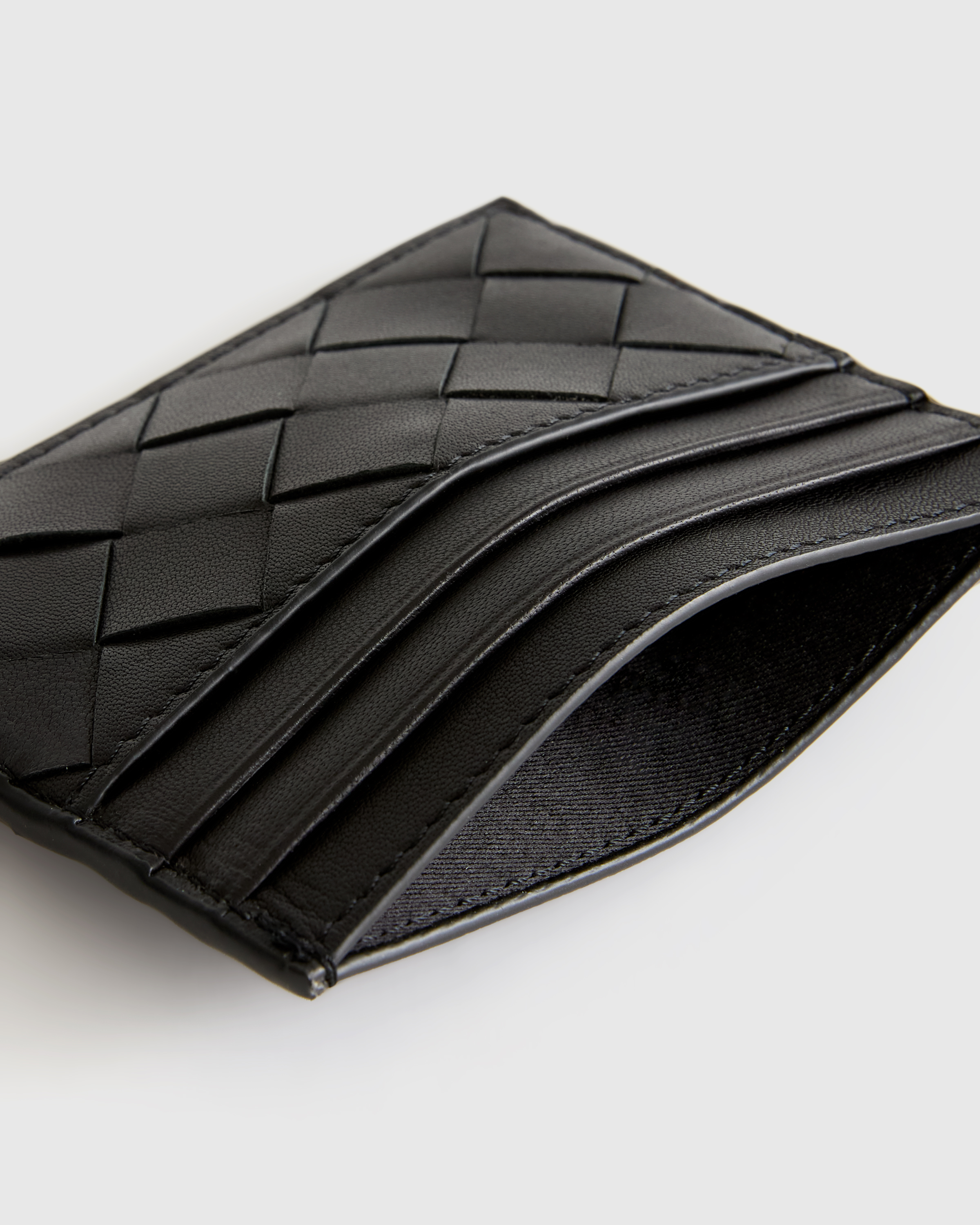 Italian Handwoven Leather Small Card Case in Black