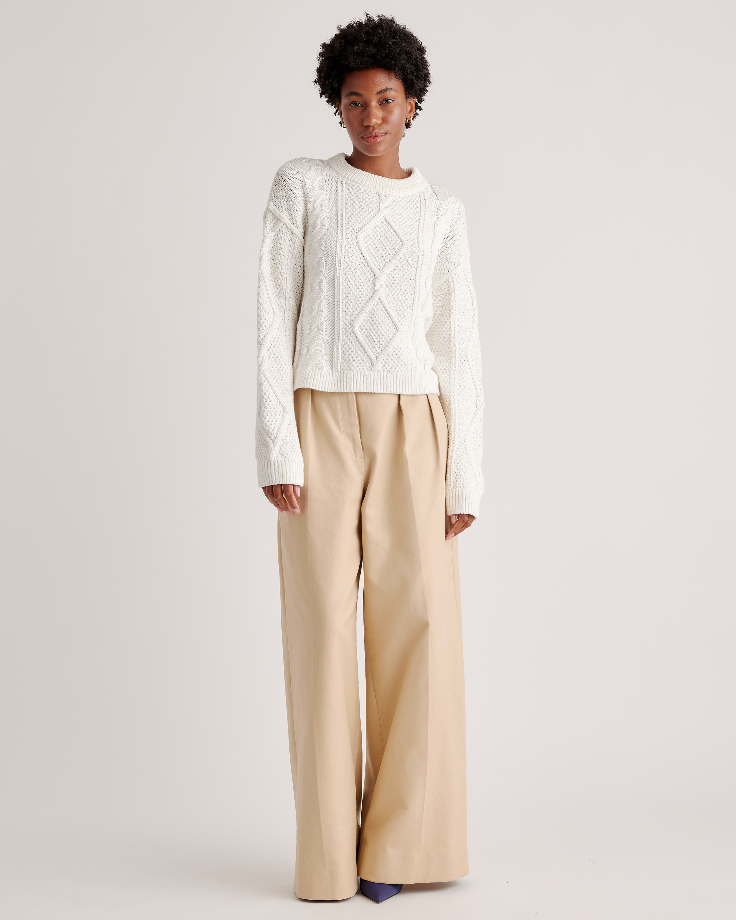 100% Organic Cotton Cropped Cable Crew Sweater