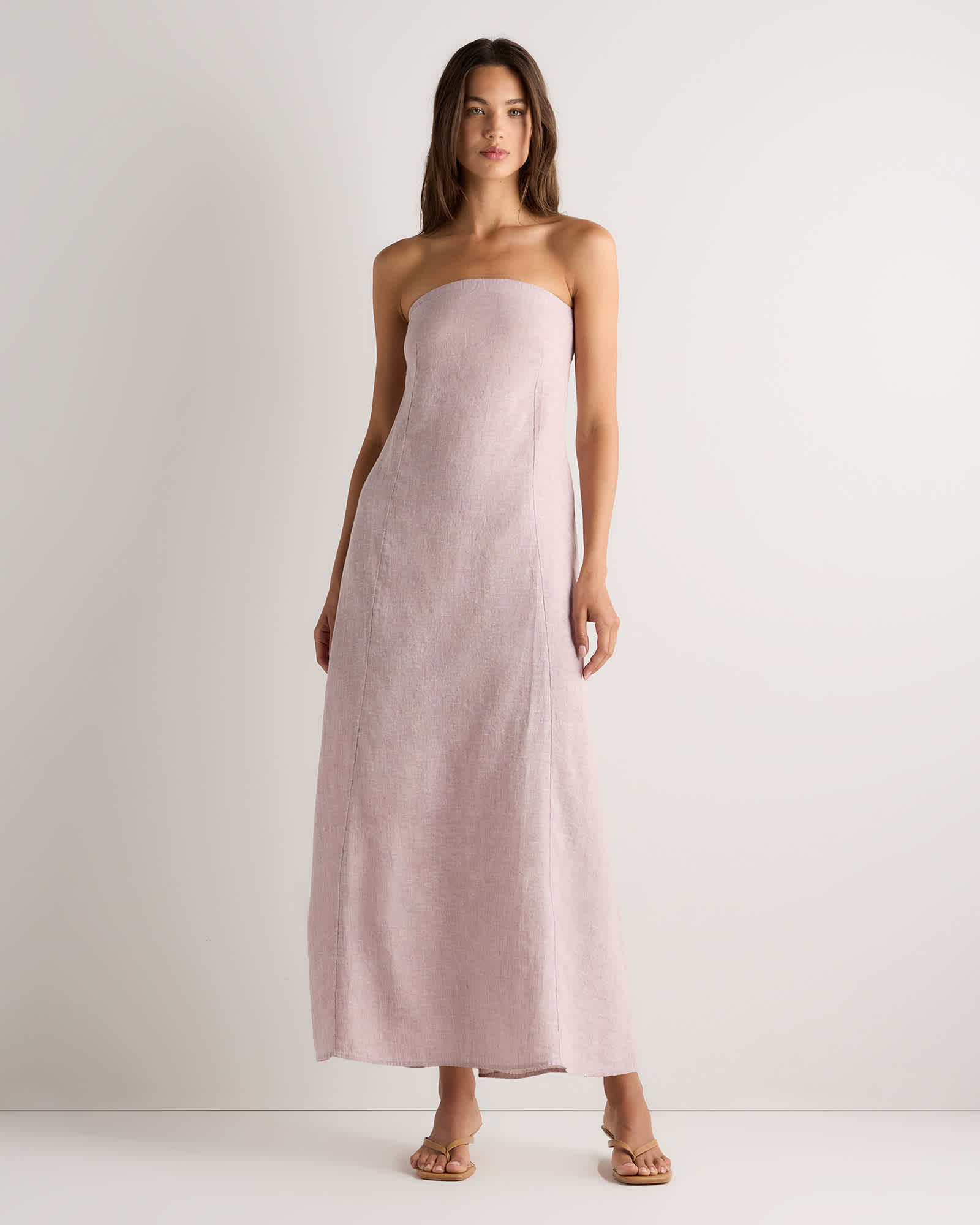 Women's 100% European Linen Strapless Maxi Dress in Blue Pinstripe, Size Large by Quince Women's 100% European Linen Strapless Maxi Dress in Blue Pinstripe, Size Large by Quince