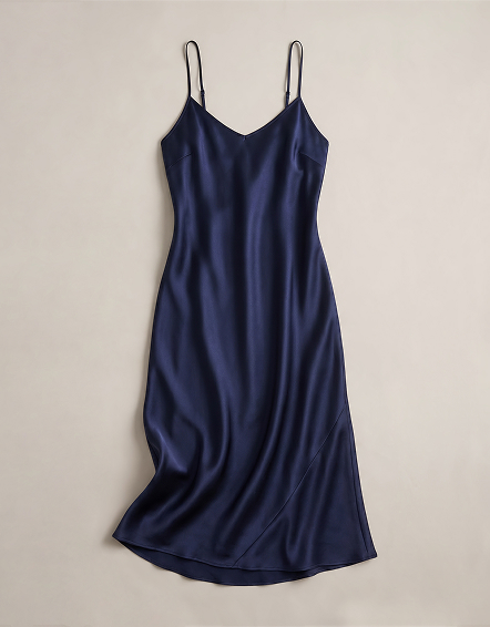 Navy 100% Washable Silk Maxi Slip Dress