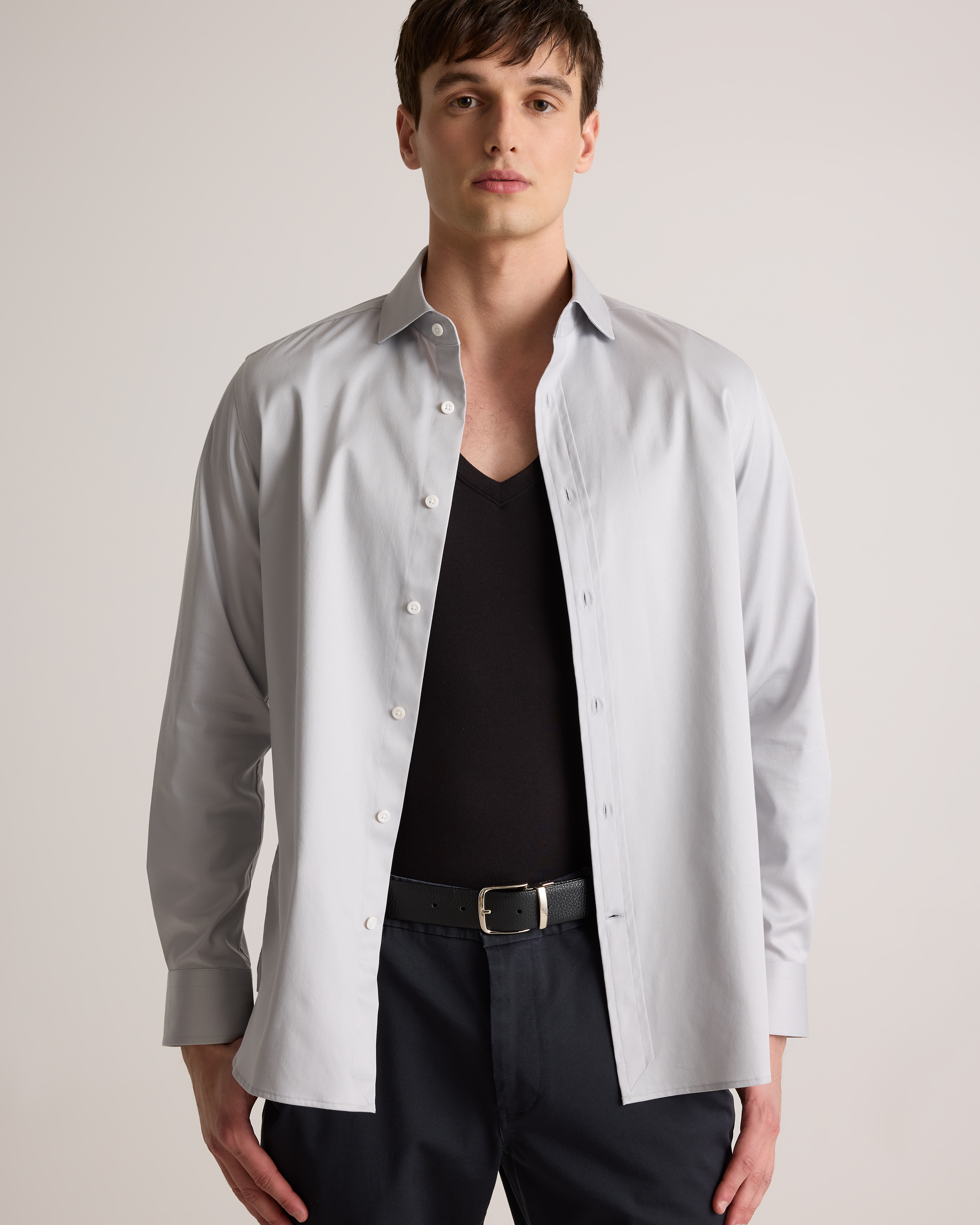 White Button Down Grey Undershirt White Dress Shirt Soft Stretch V