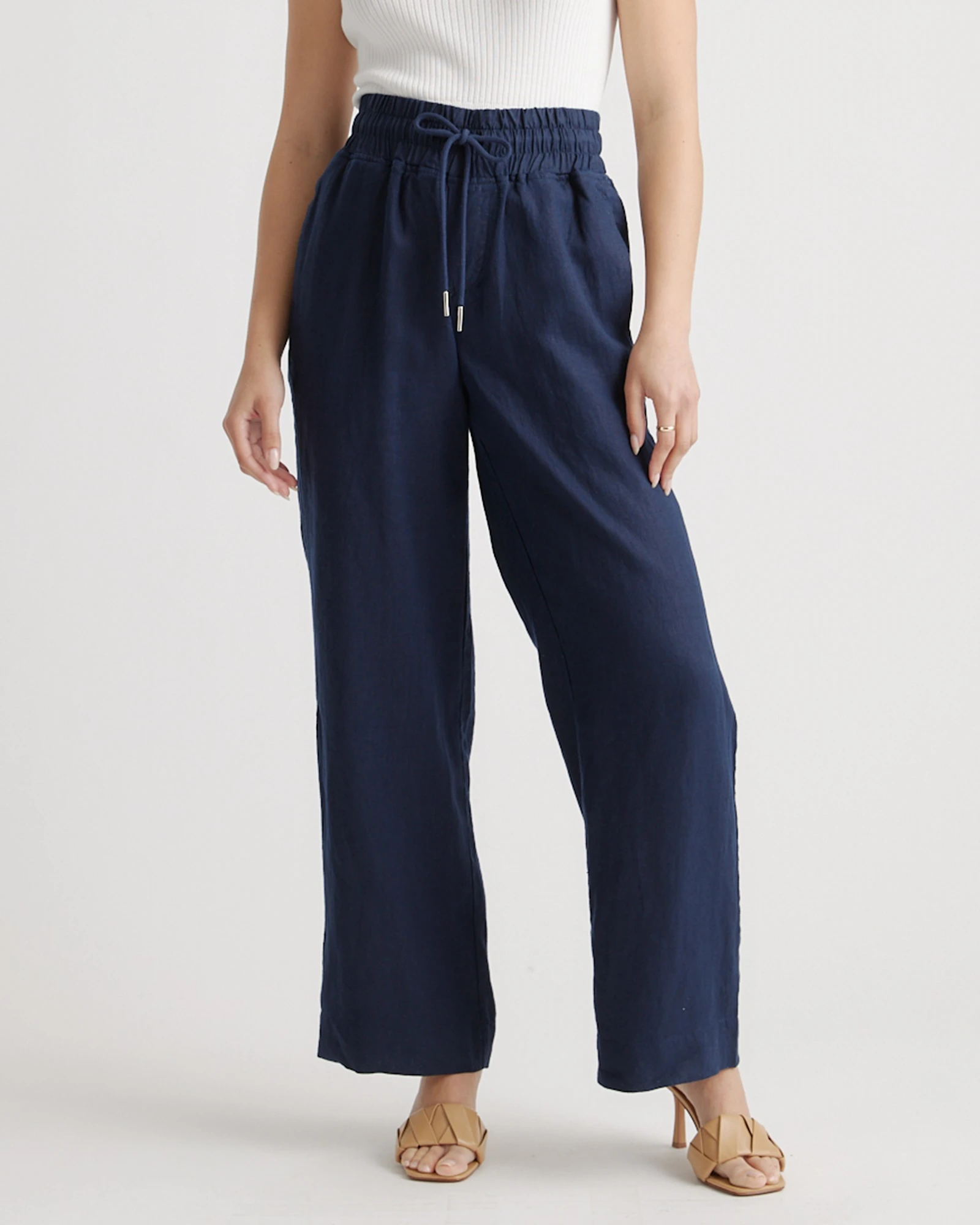 100% European Linen Wide Leg Pants (Deep Navy)