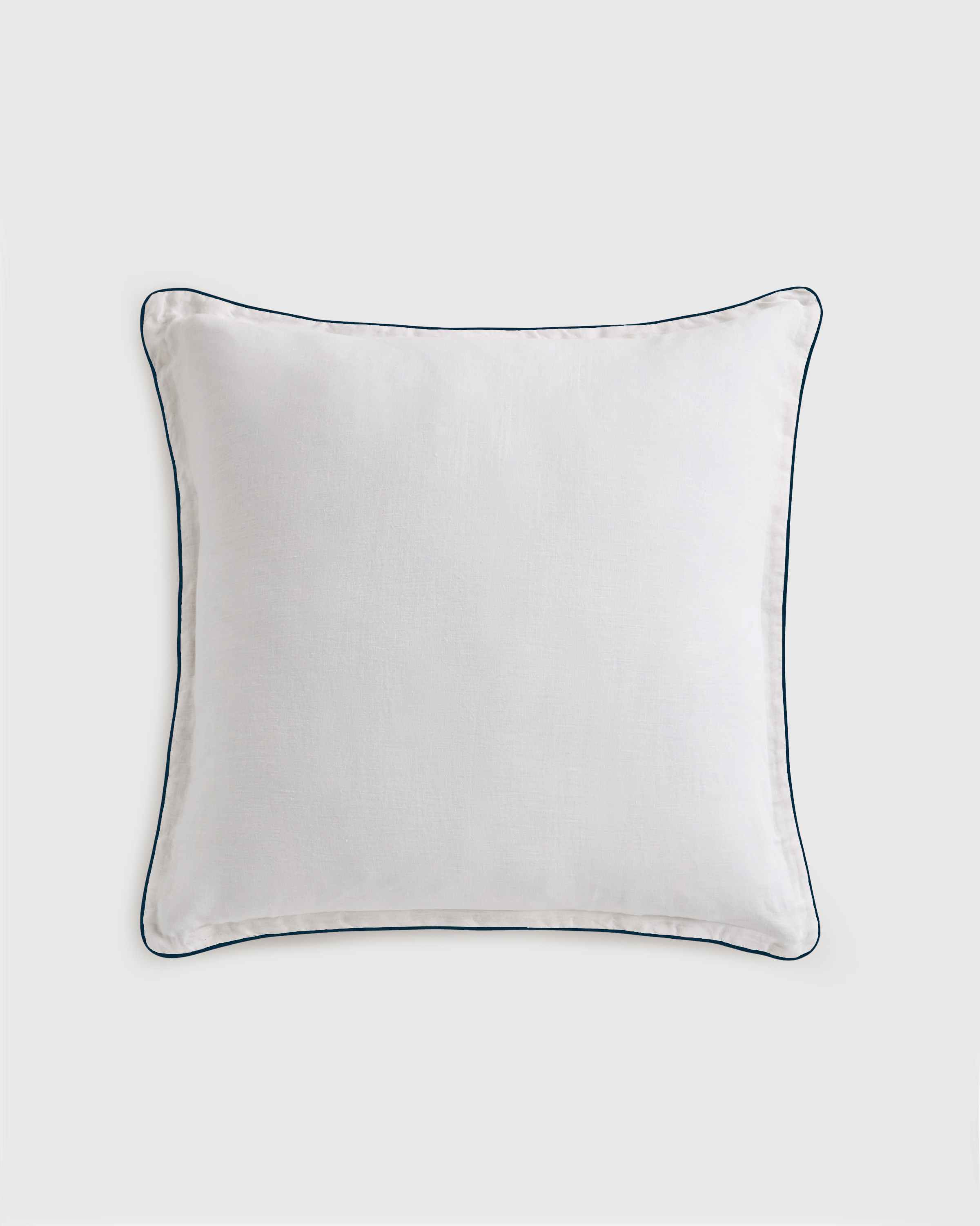 White/Navy European Linen Piped Euro Sham 