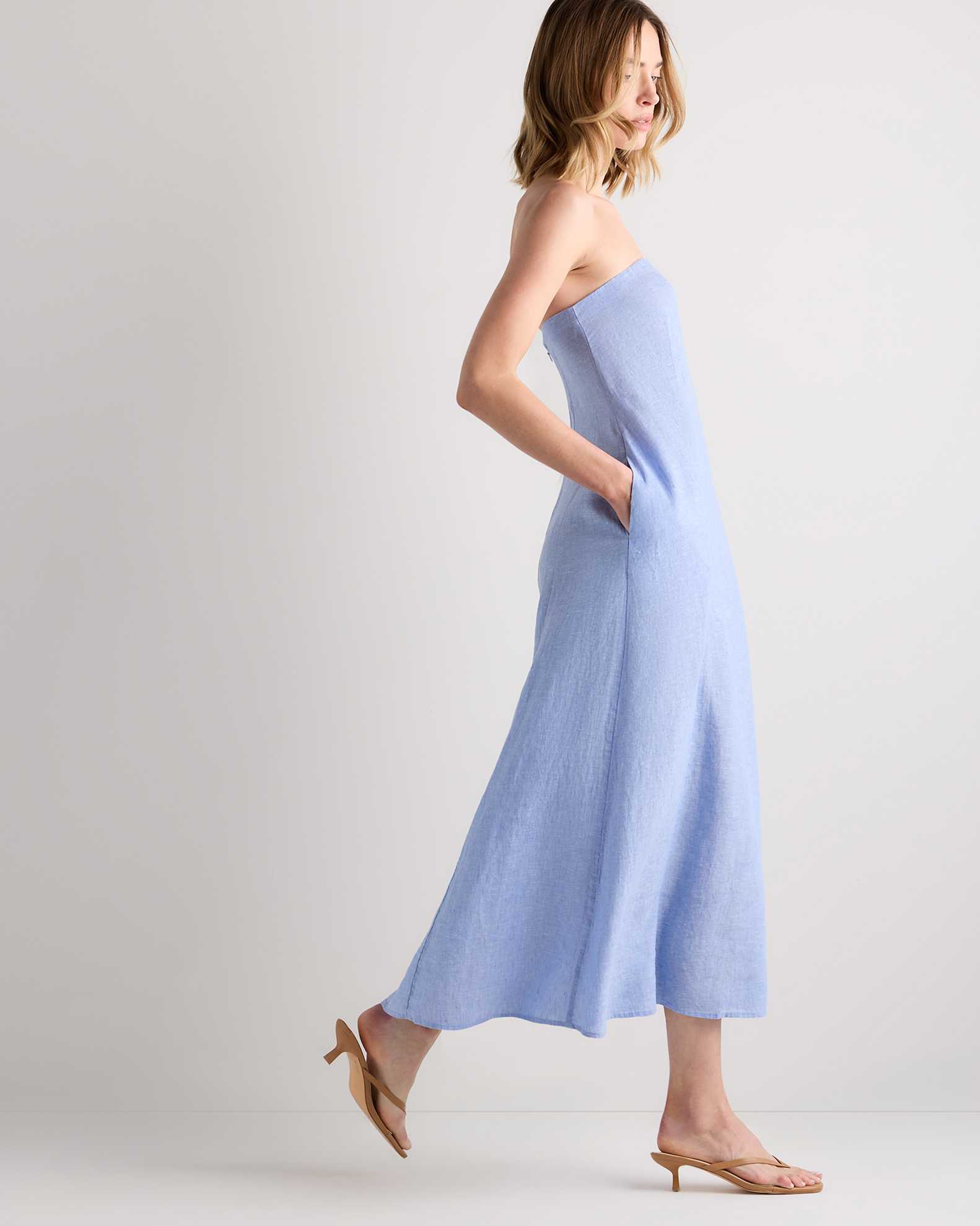 blue linen strapless dress Fortunate One