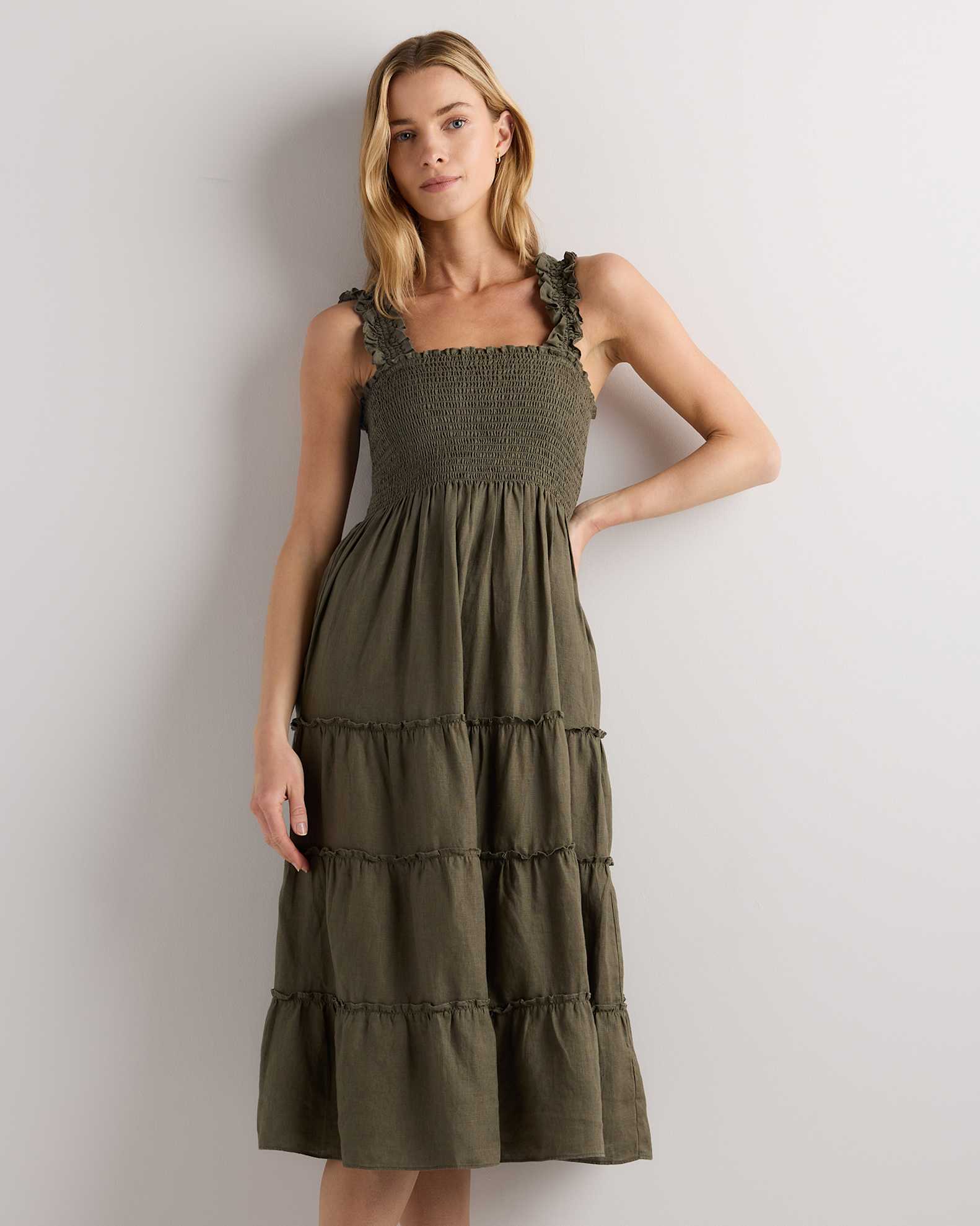 100% European Linen Smocked Midi Dress 100% European Linen Smocked Midi Dress