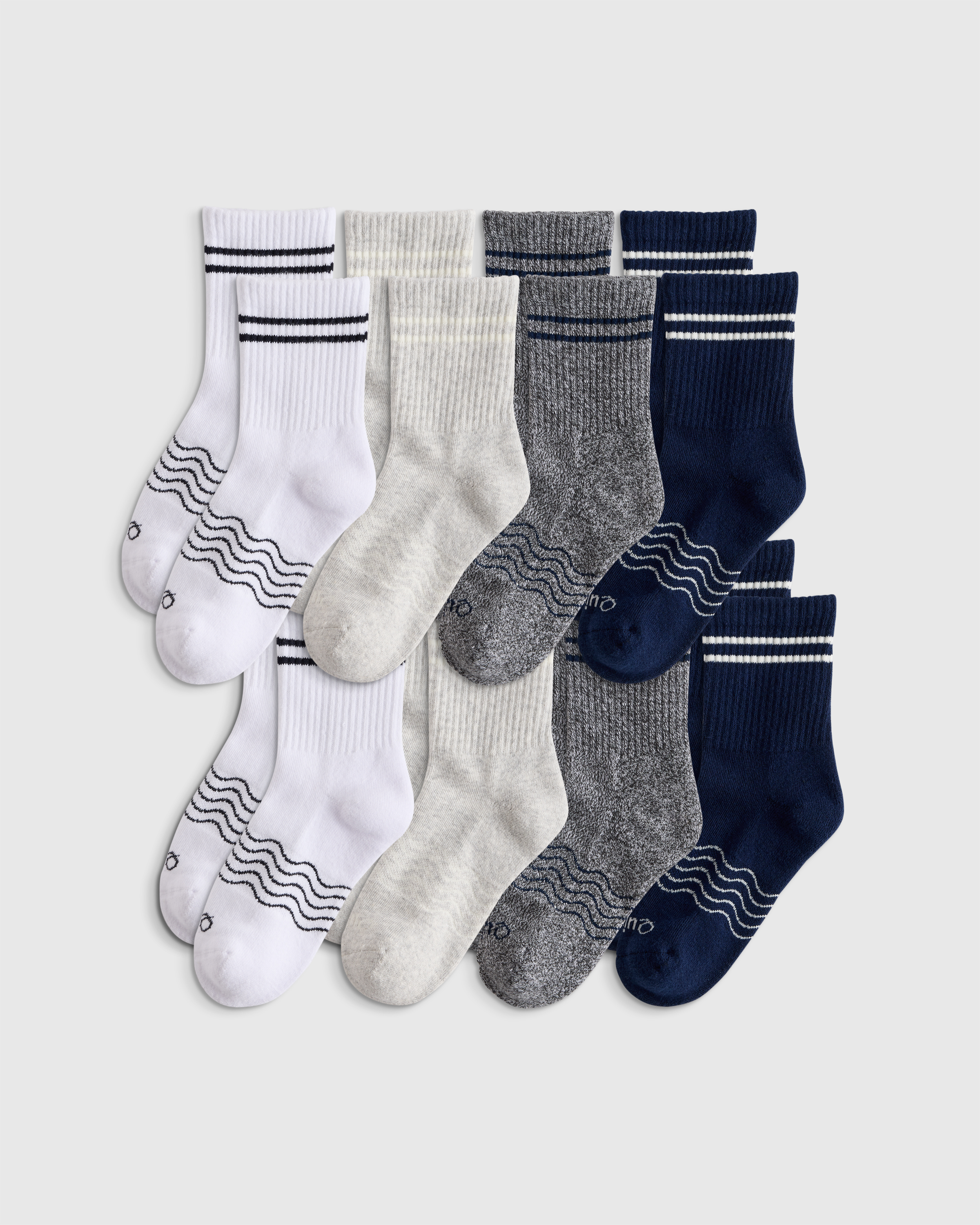White/Grey Multi Kids Organic Cotton Quarter Crew Socks 8-Pack