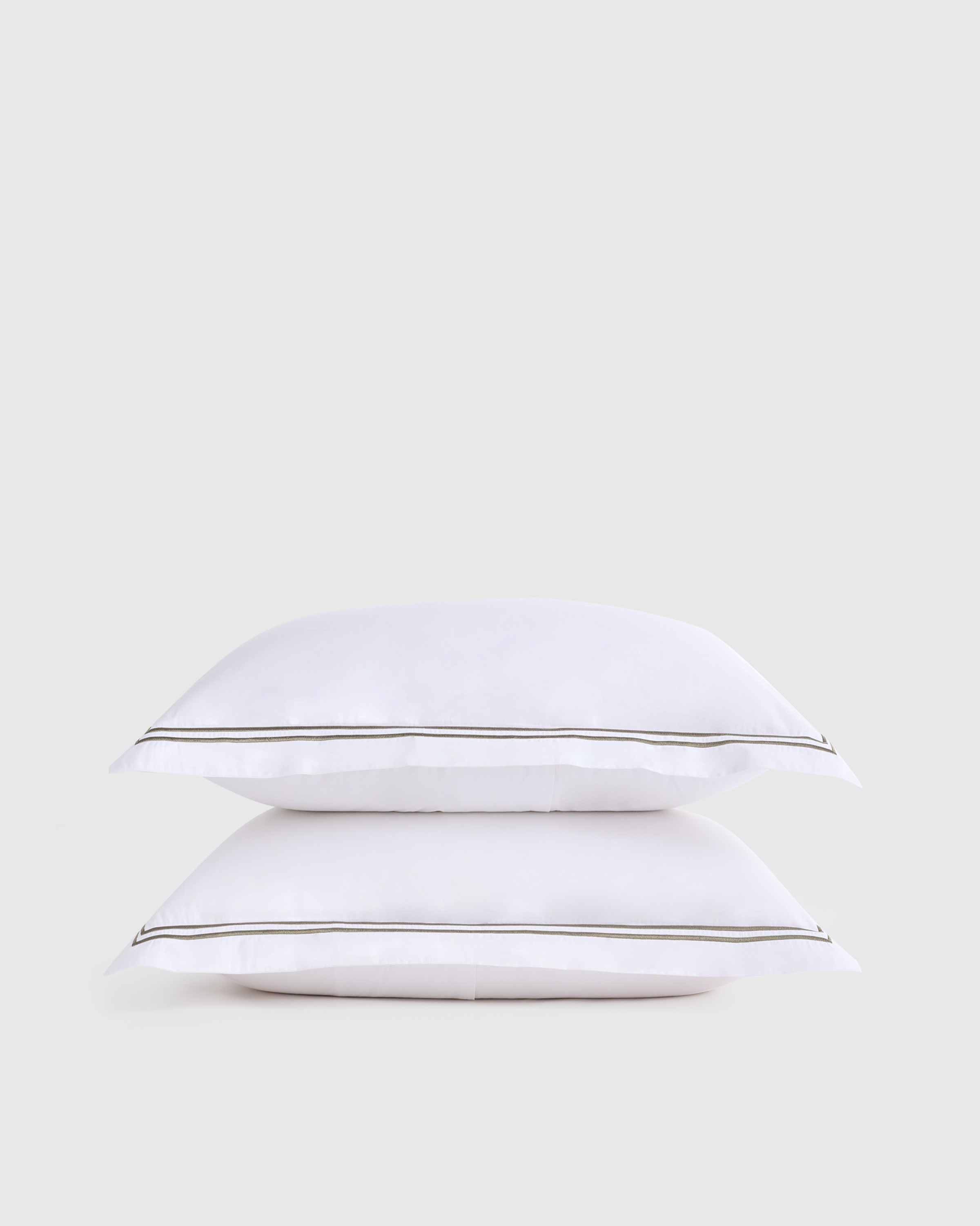 White/Dusty Olive Classic Organic Percale Embellished Sham Set