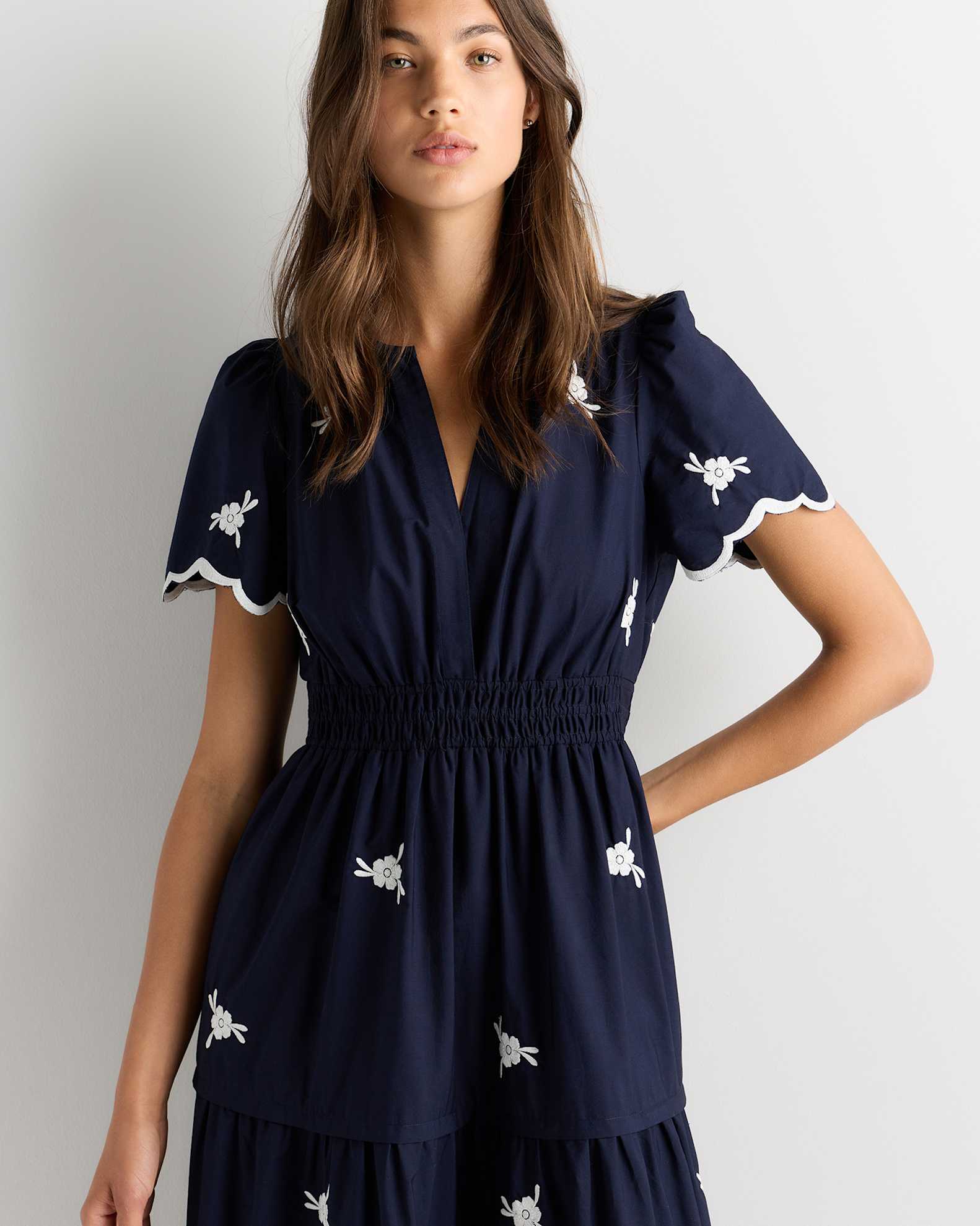 embroidered cotton poplin ruched dress NWT Banana Republic Embroidered Cotton Poplin Ruched Dress Size Small In White