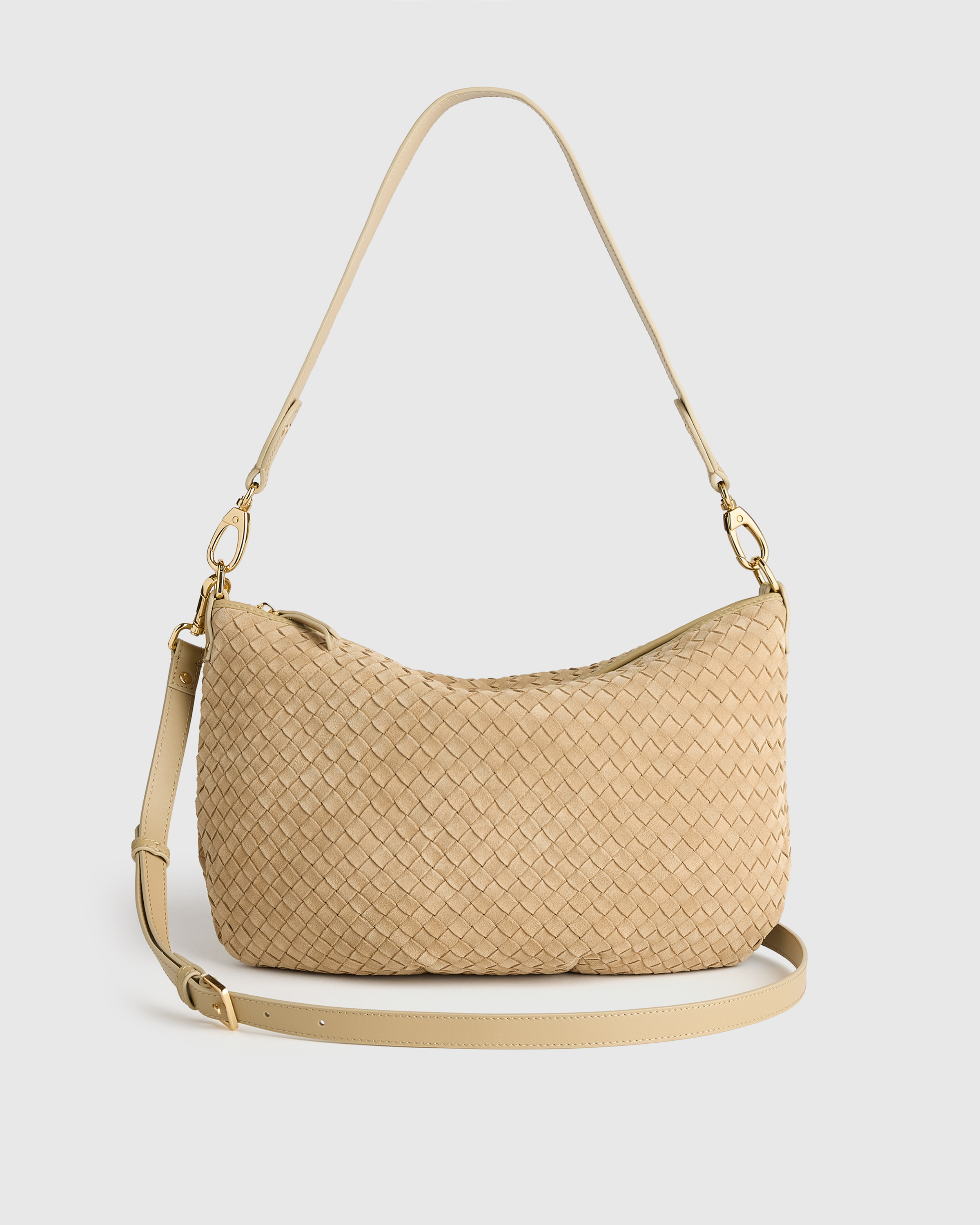 Sand Sloane Suede Handwoven Shoulder Bag