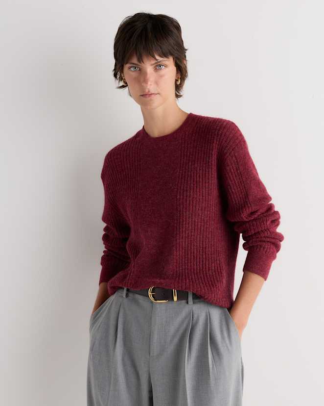 Oxblood Red Lightweight Baby Alpaca Relaxed Ribbed Crewneck