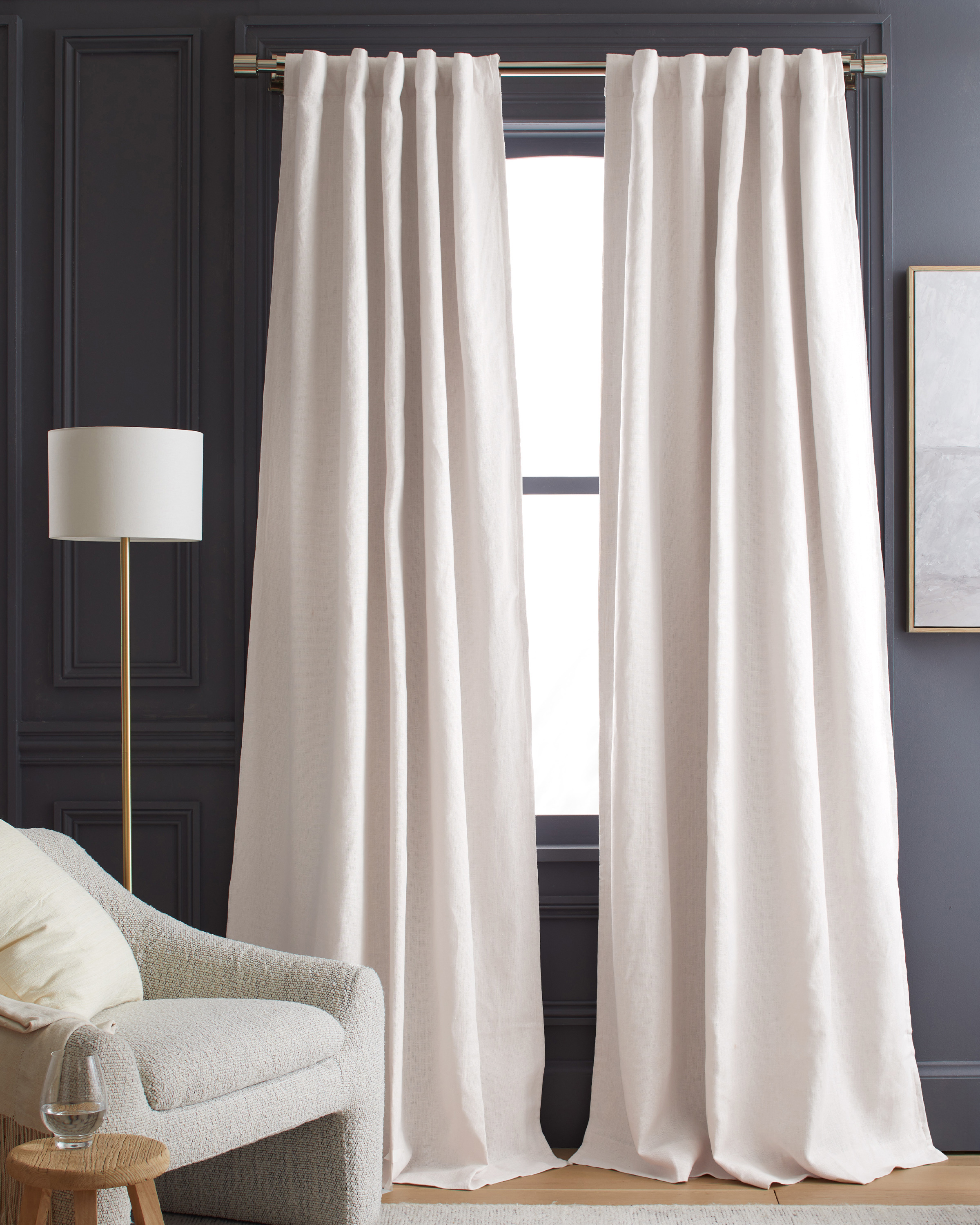 White Heavyweight European Linen Room Darkening Curtain - Single Panel