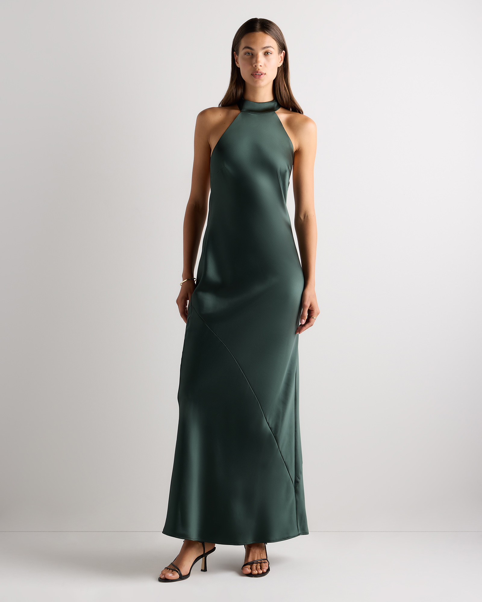 Forest Green Catalina Stretch Satin Dress