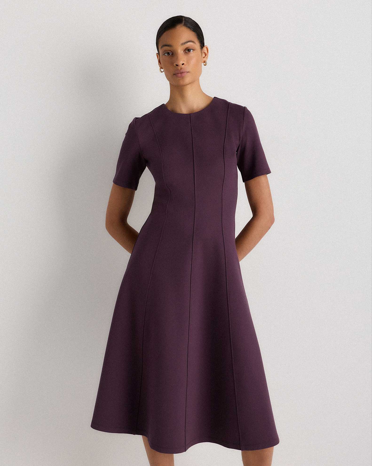 Women's Ultra-Stretch Ponte Short Sleeve Midi Dress in Dark Orchid Purple, Size XS, Rayon by Quince Women's Ultra-Stretch Ponte Short Sleeve Midi Dress in Dark Orchid Purple, Size XS, Rayon by Quince