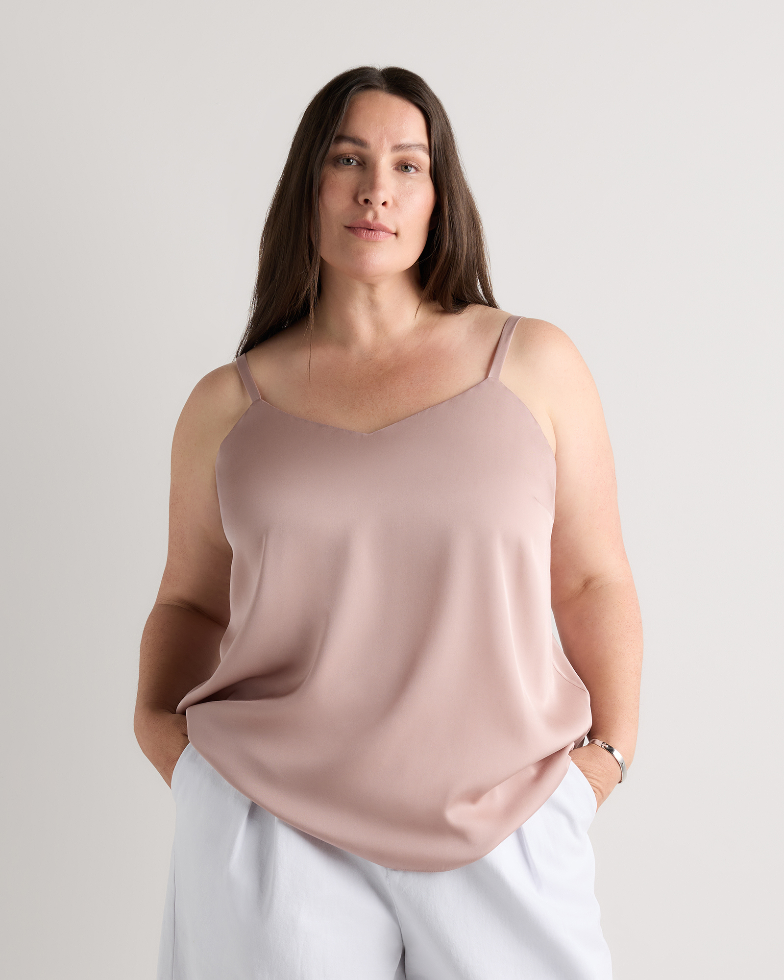 Vintage Pink Washable Stretch Silk V-Neck Cami