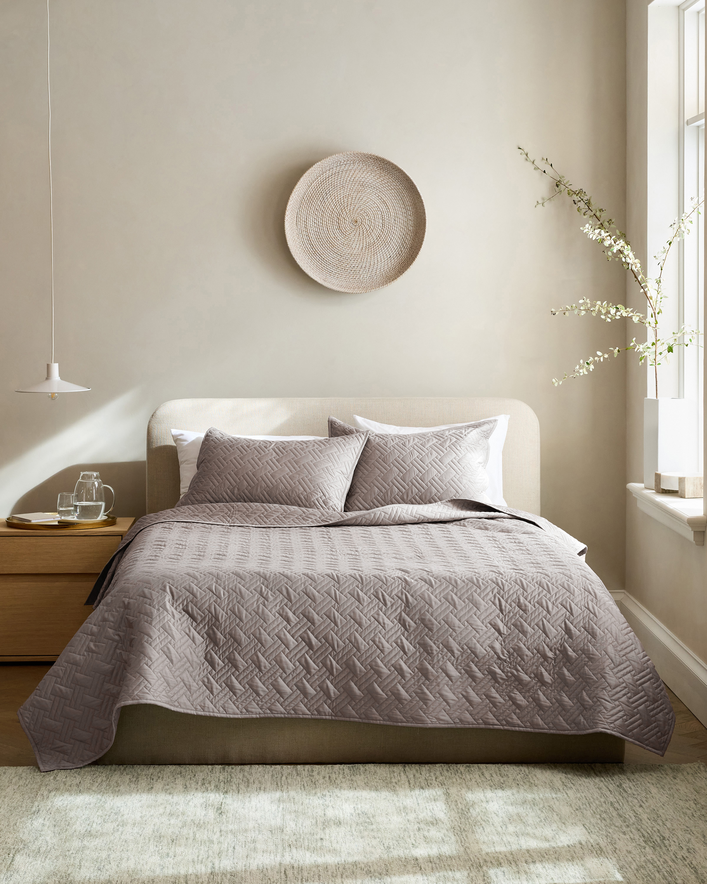 Stone Organic Cotton Basketweave Quilt Set