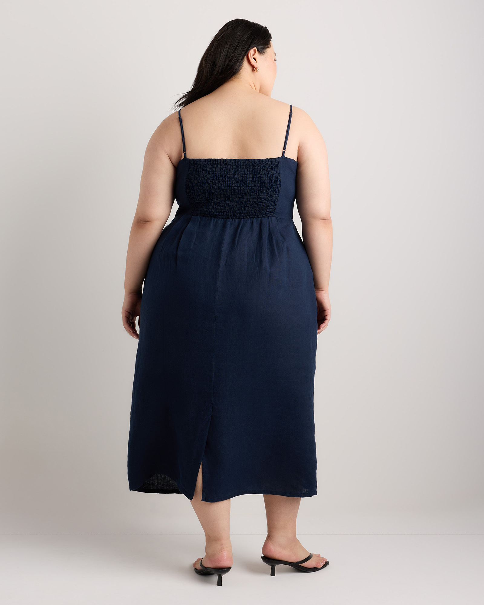 100% European Linen Scoop Neck Midi Dress - Plus Size