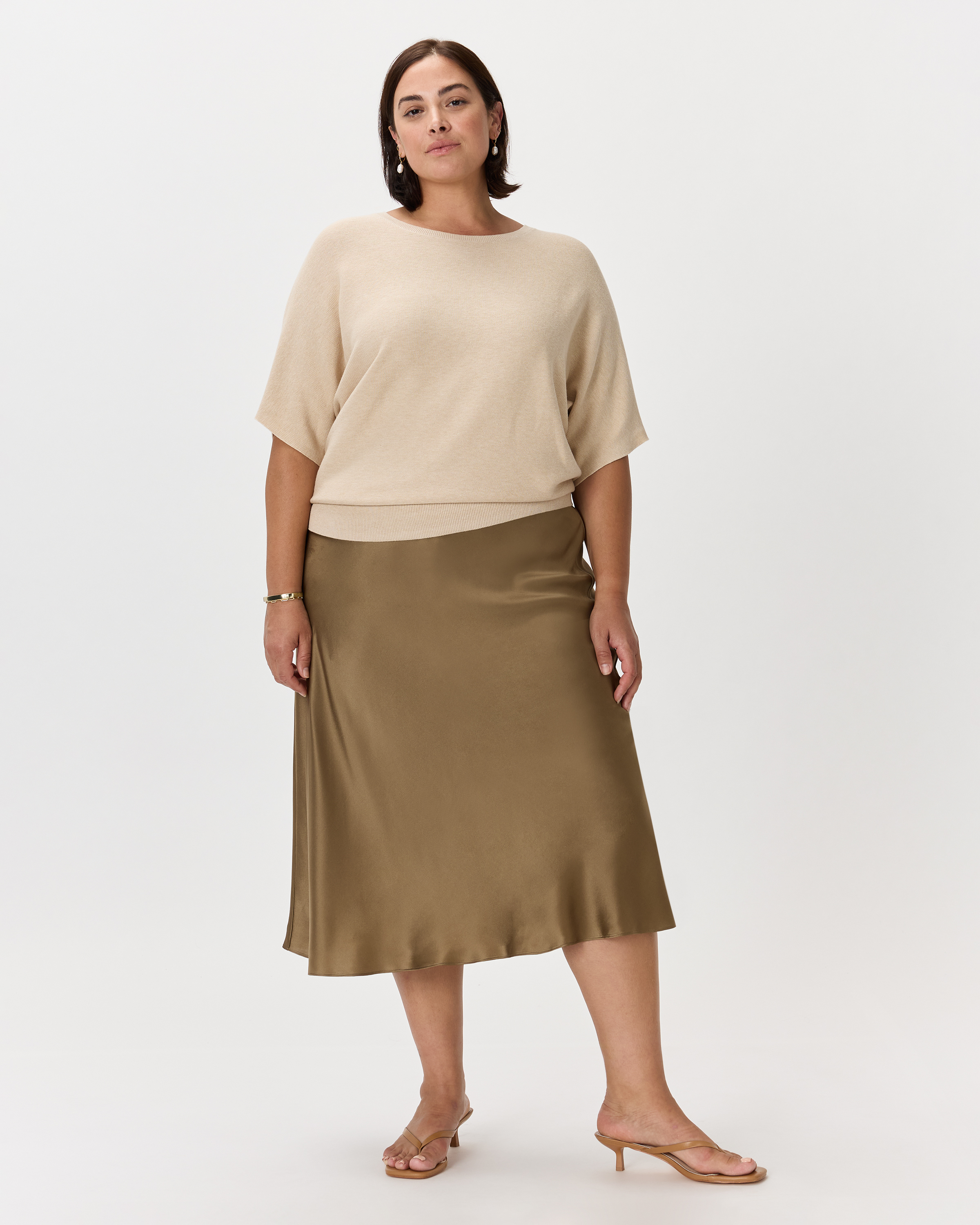 Lightweight Cotton Cashmere Link-Stitch Dolman Sweater - Plus Size