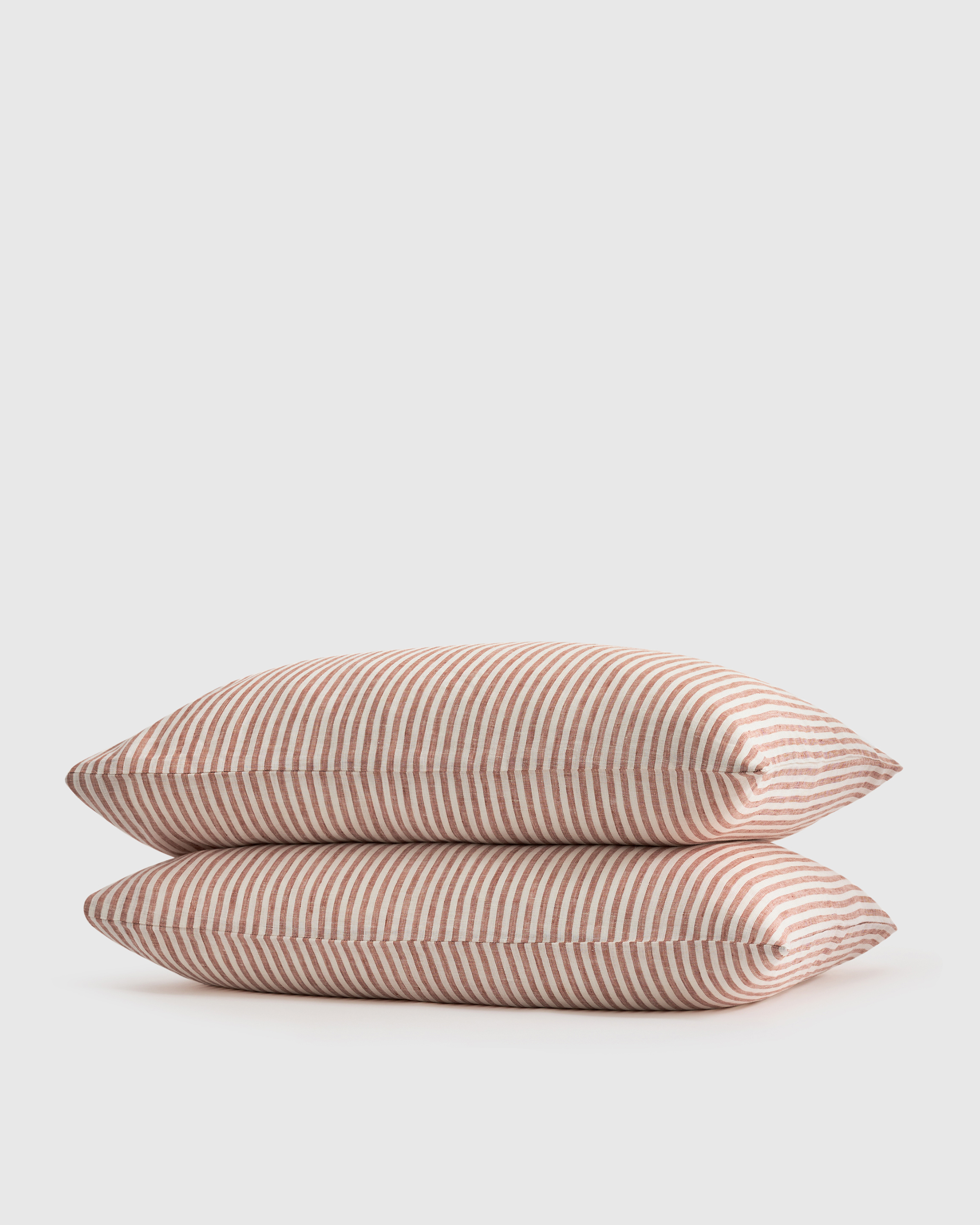 Terracotta/White Stripe European Linen Stripe Pillowcases Set