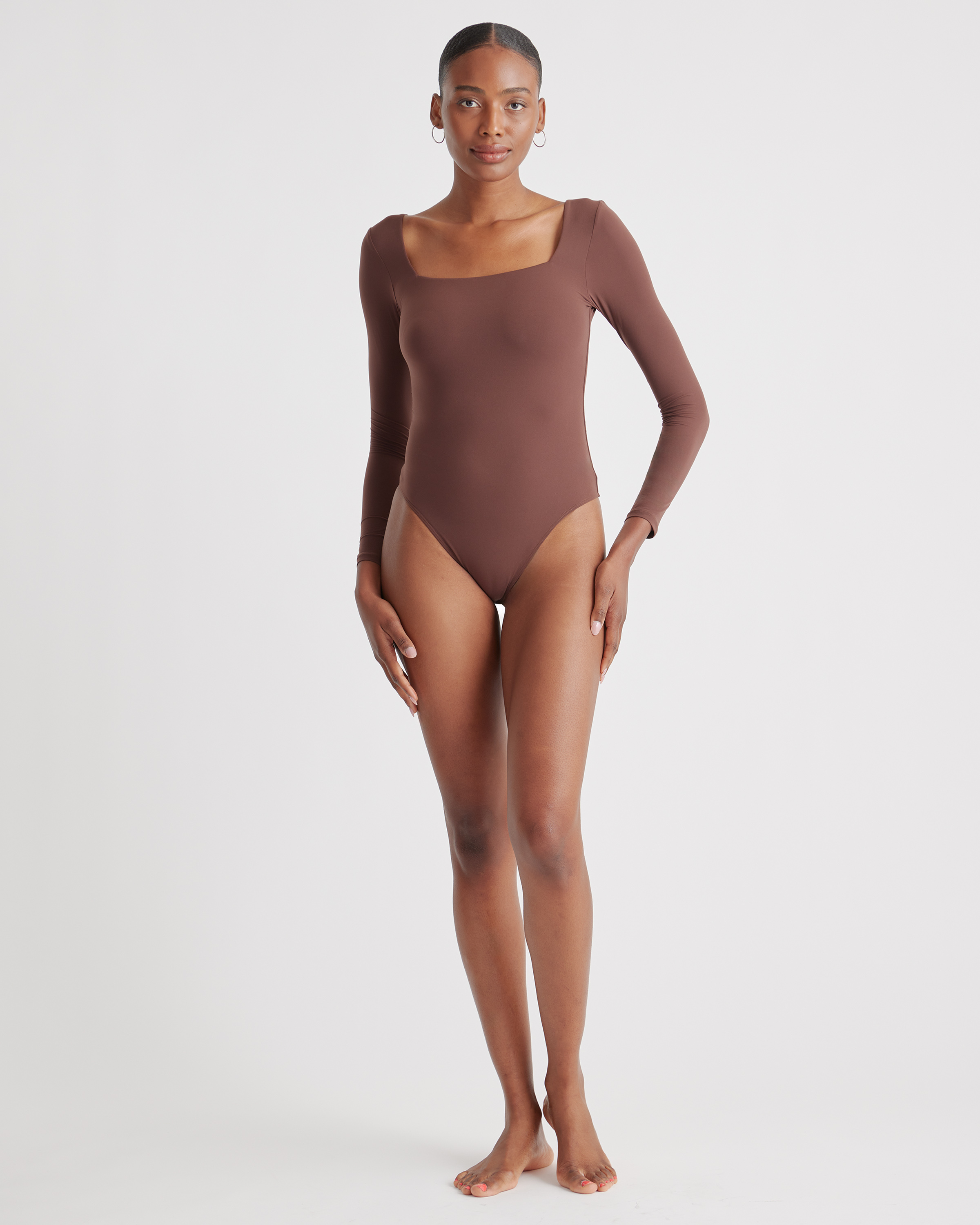 Cocoa Second Skin Square Neck Long Sleeve Bodysuit 