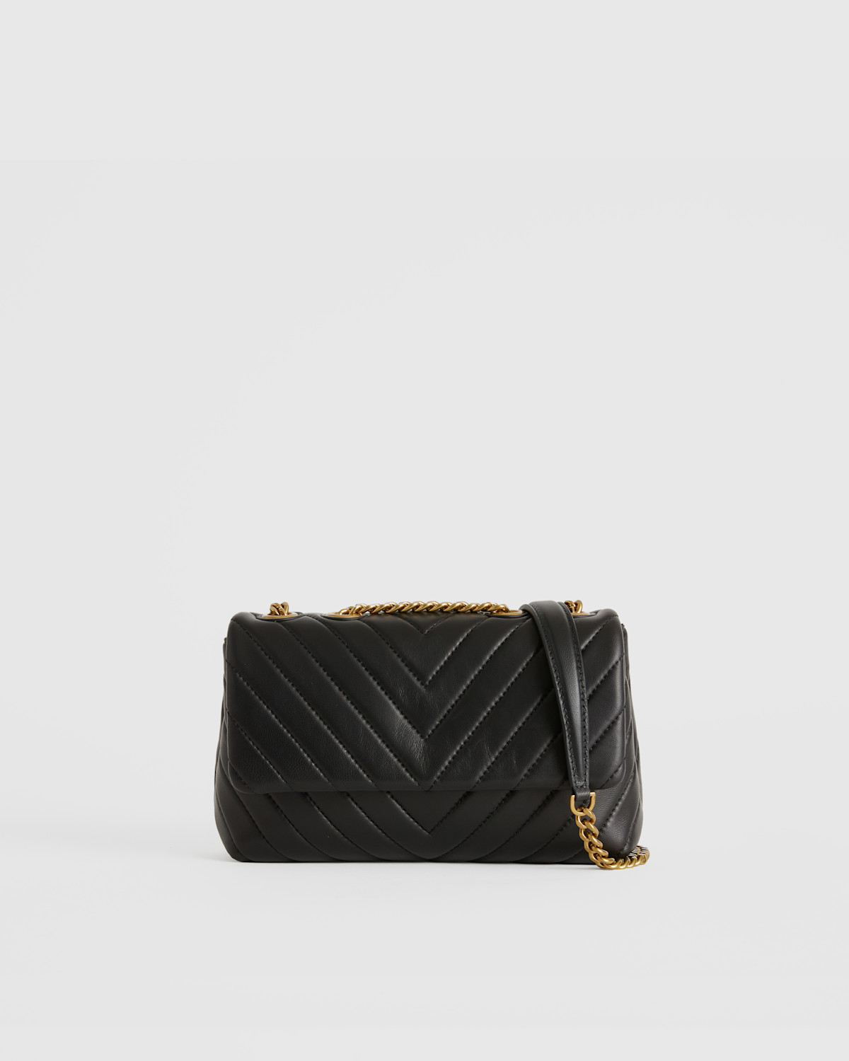 Quince Italian Leather Quilted Convertible Crossbody in Black/Gold