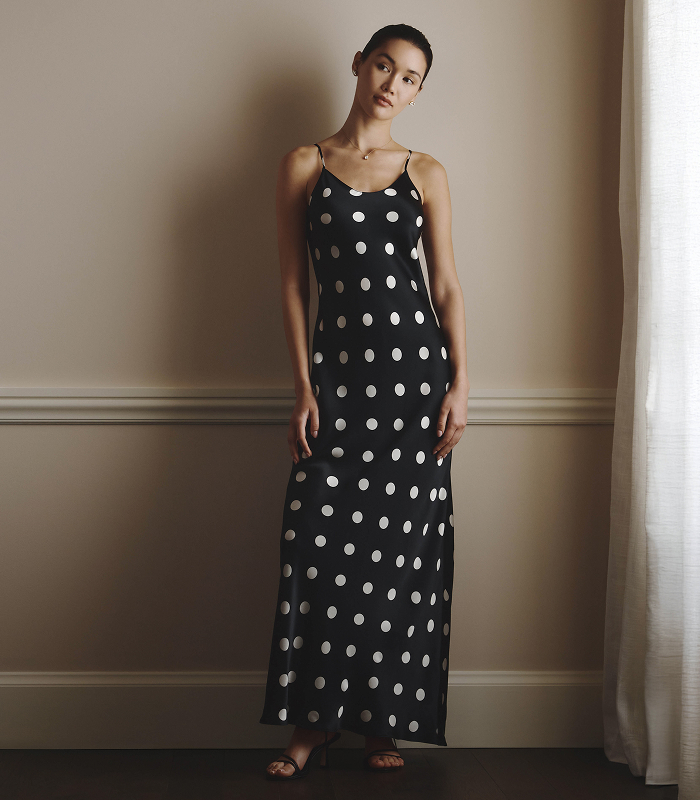 princess polly baby blue dress Washable Stretch Silk Tiered Maxi Dress in Tiny Dot Black/ White