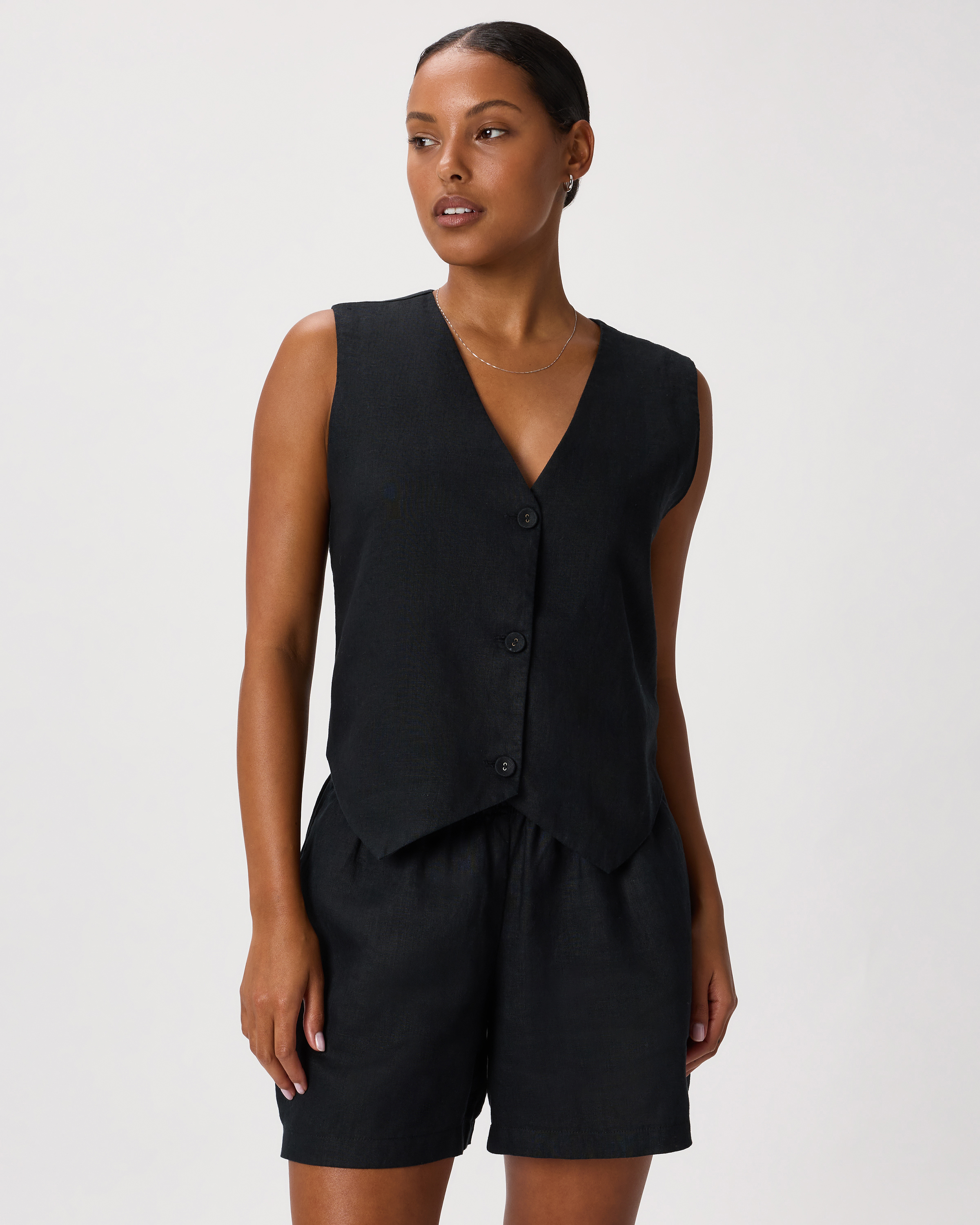 Black 100% European Linen Vest