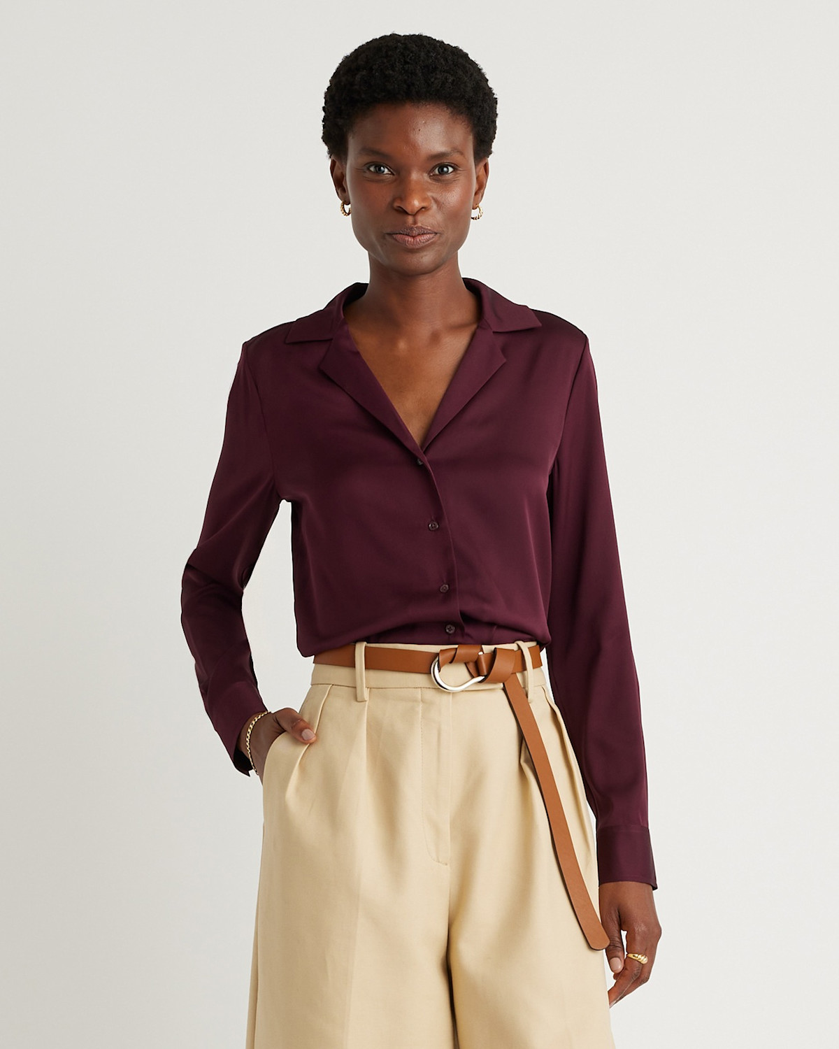 Quince Washable Stretch Silk Notch Collar Blouse