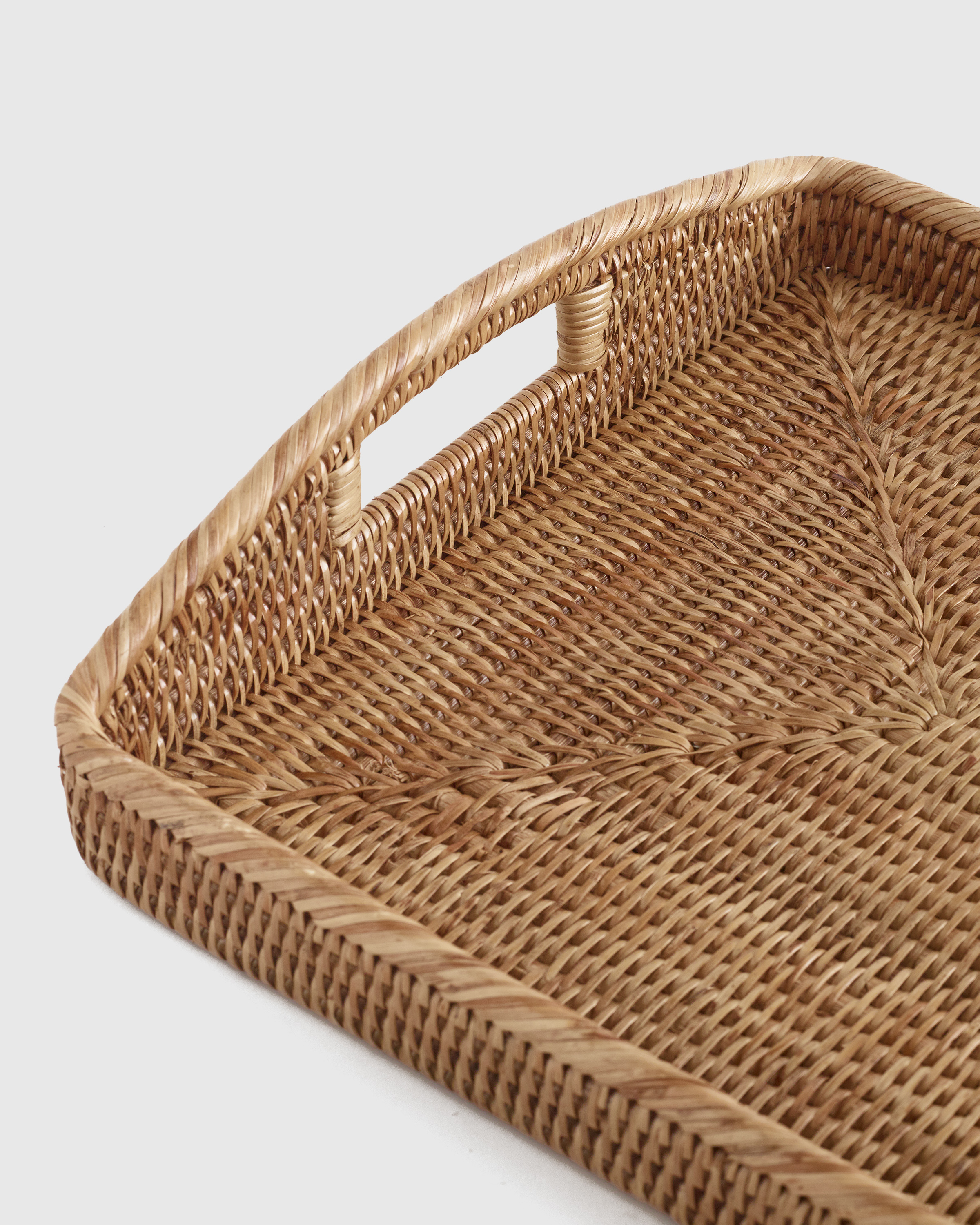 Handwoven Rattan Rectangular Tray with High Handles - Thumbnail 3