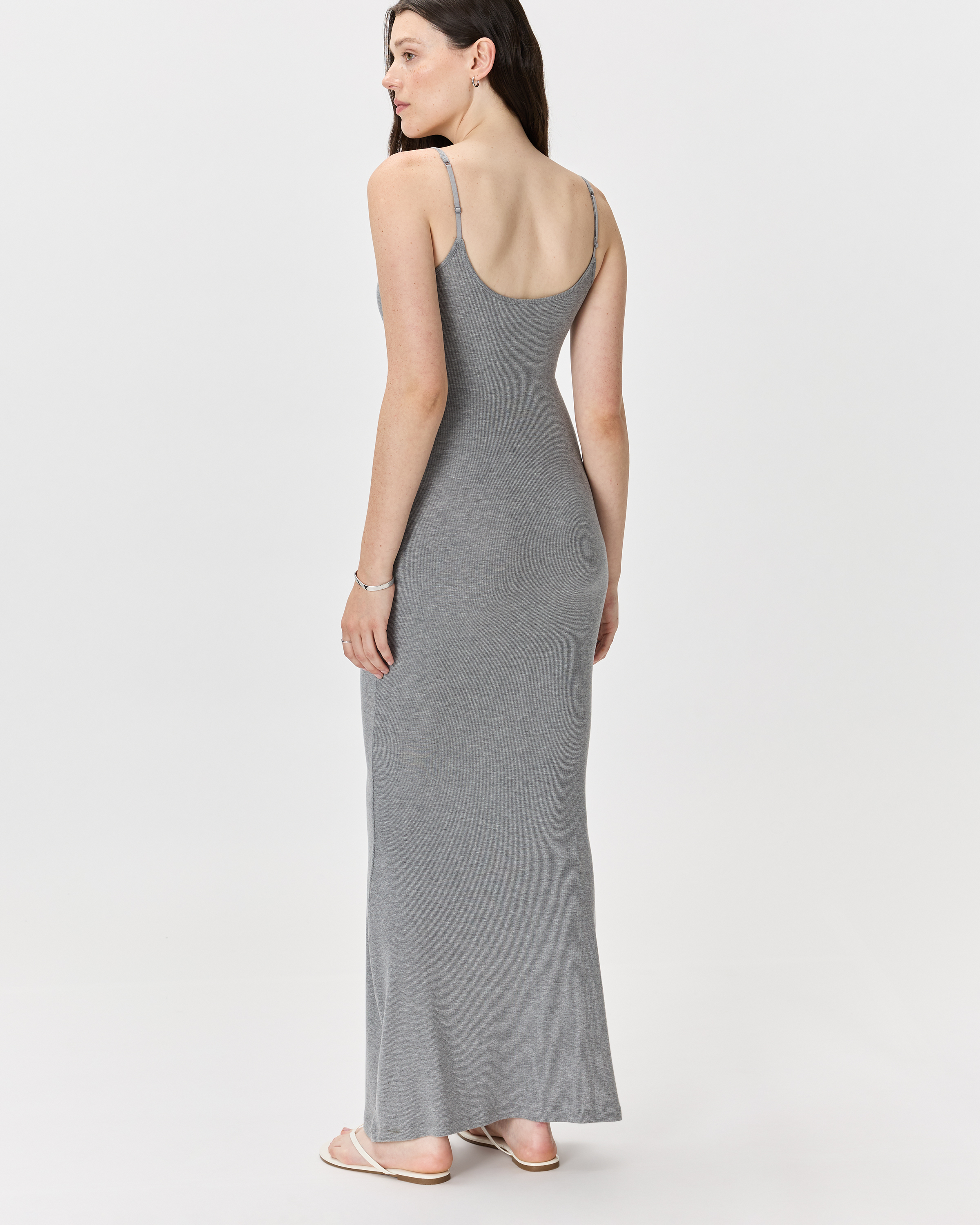 Quince Women's Tencel Rib Knit Maxi Slip Dress, Heather Grey, Size Small, Cotton/Modal Blend, Body-Hugging Fit