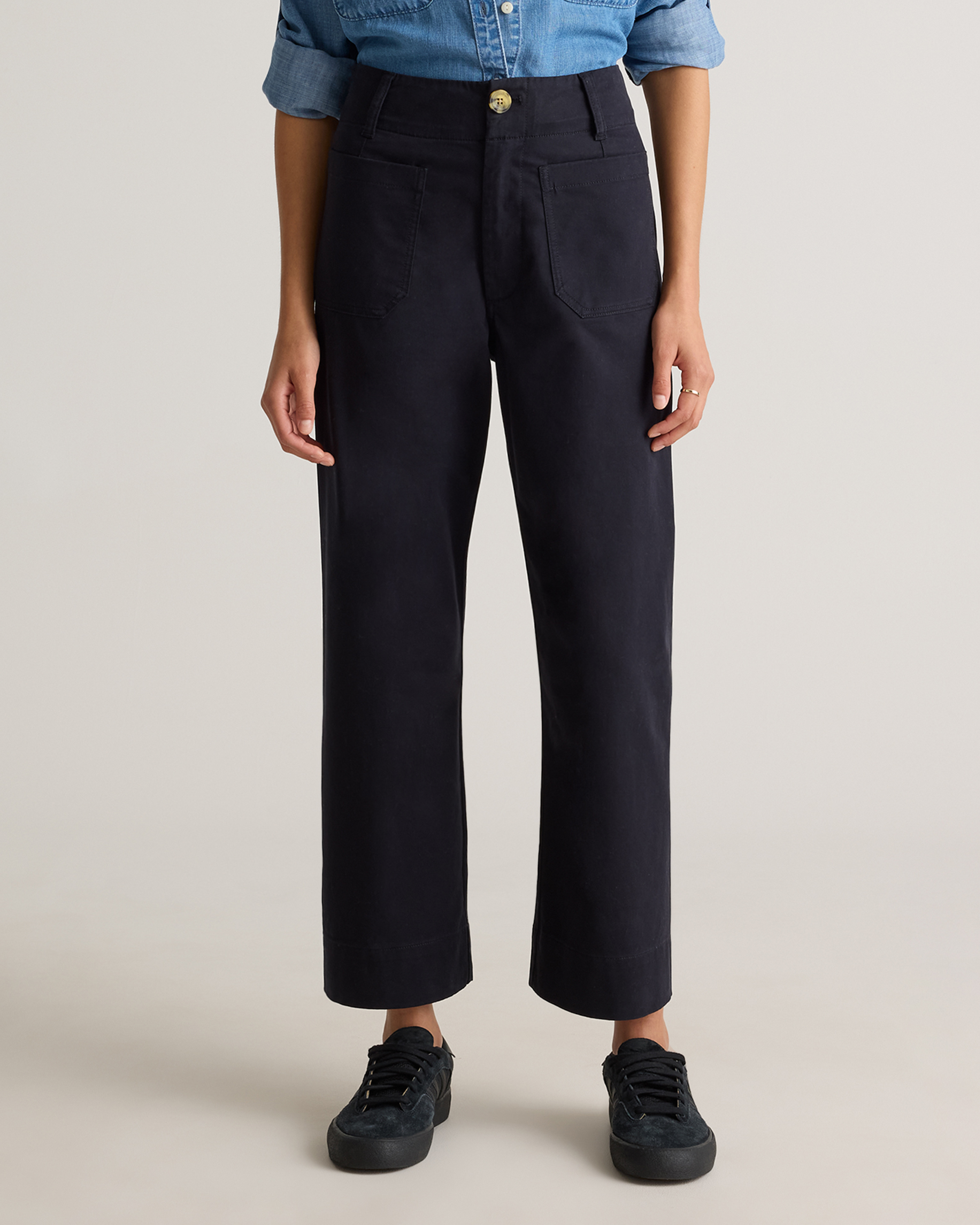 パンツ ORGANIC COTTON CHINO WIDE PANTS Organic Stretch Cotton Chino Wide Leg Pants in Black