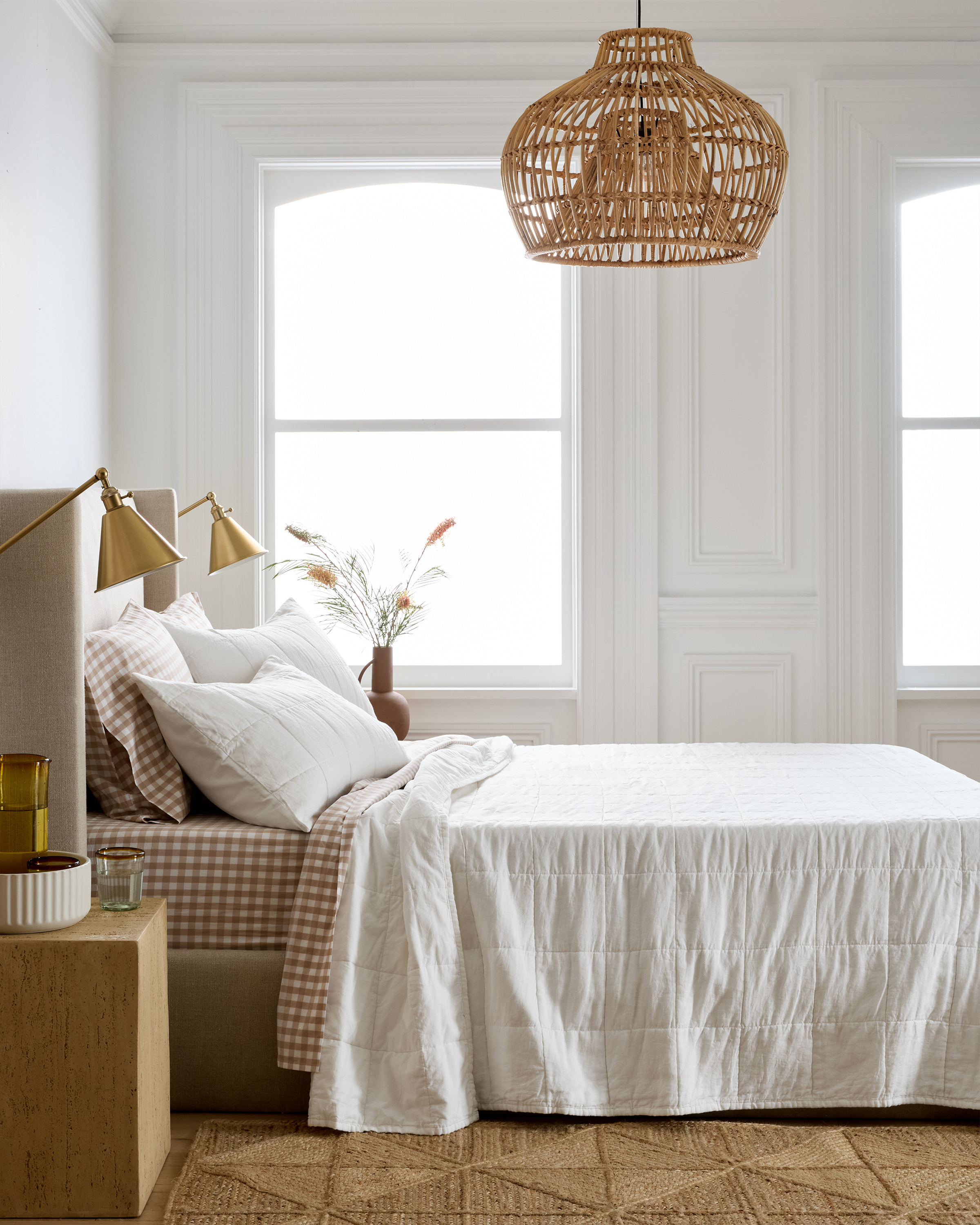 White Lightweight European Linen Box Quilt