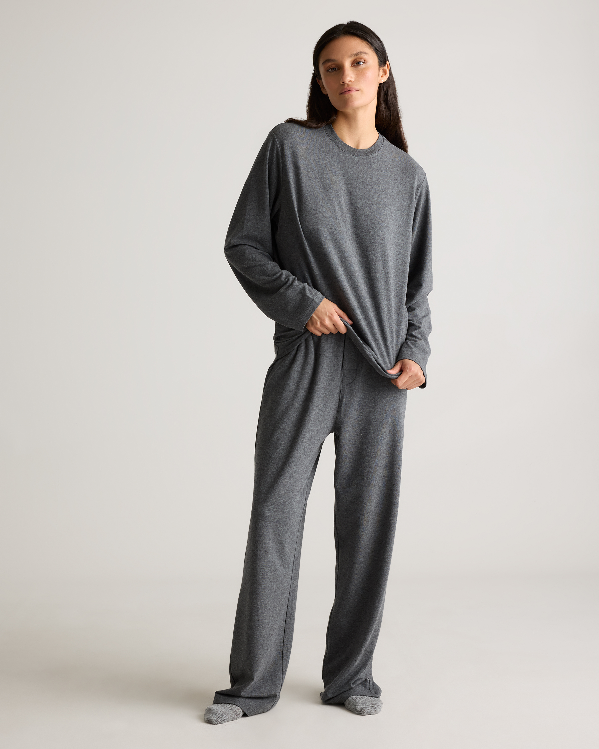 Quince Women's Dream Lounge Oversized Long Sleeve Pajama Set In Heather Charcoal Grey