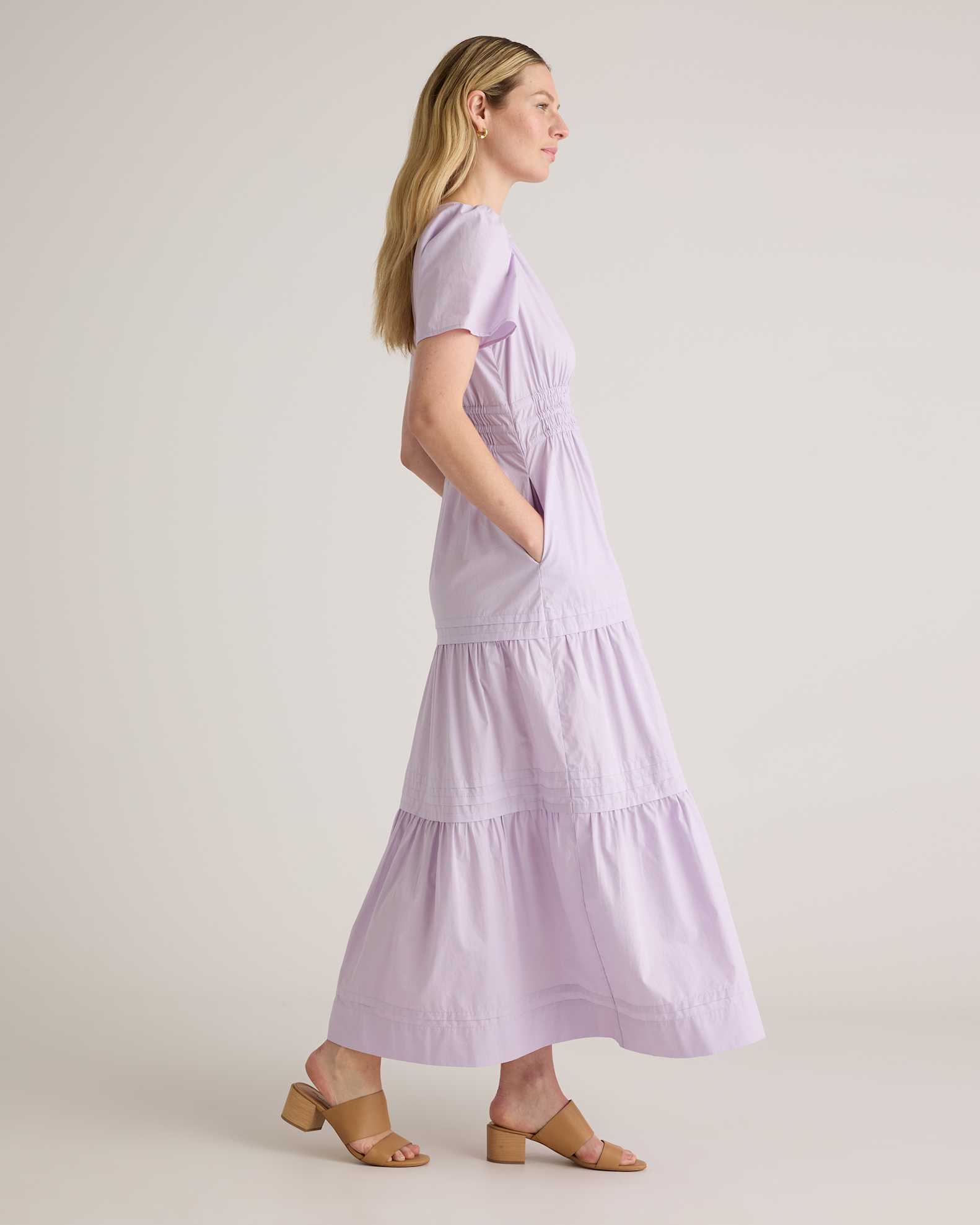 Women's Poplin Tiered Maxi Dress in Pastel Lilac, Size XS, Cotton by Quince Women's Poplin Tiered Maxi Dress in Pastel Lilac, Size XS, Cotton by Quince