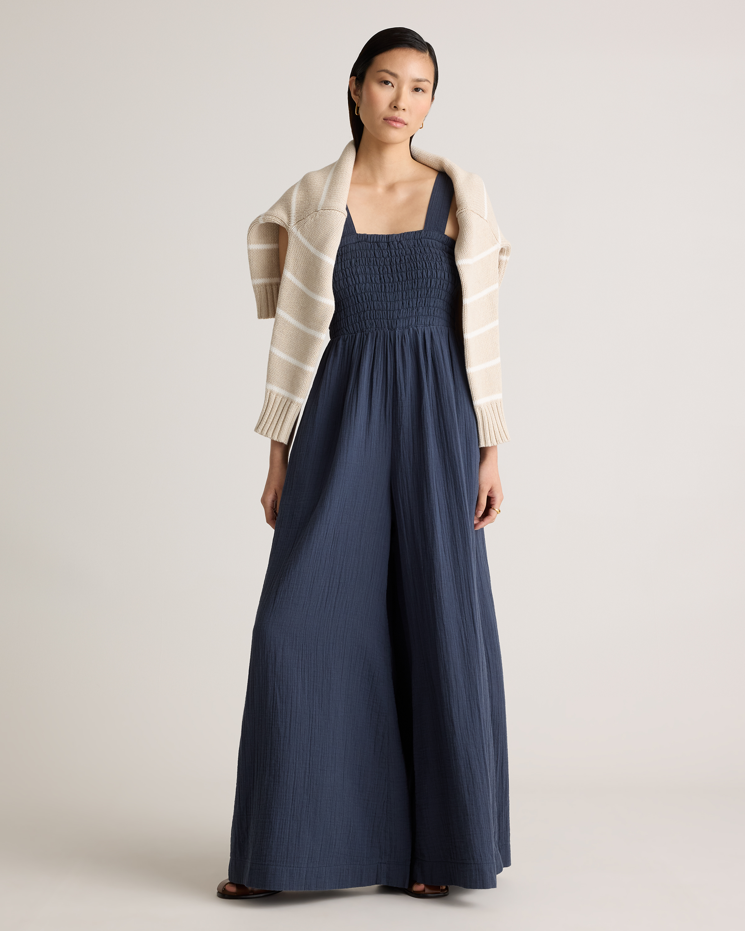 100% Organic Cotton Gauze Smocked Wide Leg Jumpsuit in