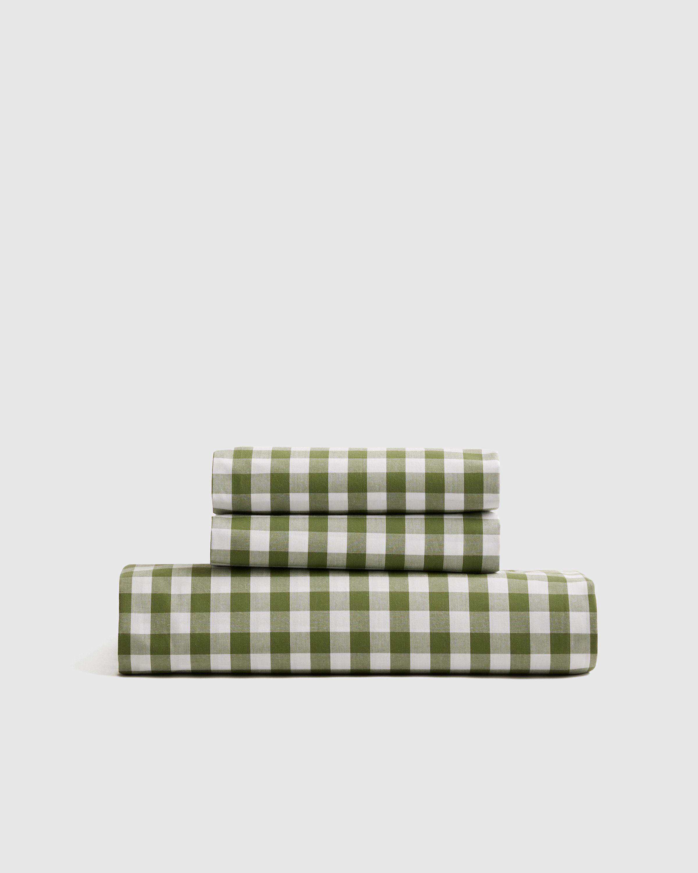 Olive Organic Crisp Percale Gingham Fitted Sheet Set 