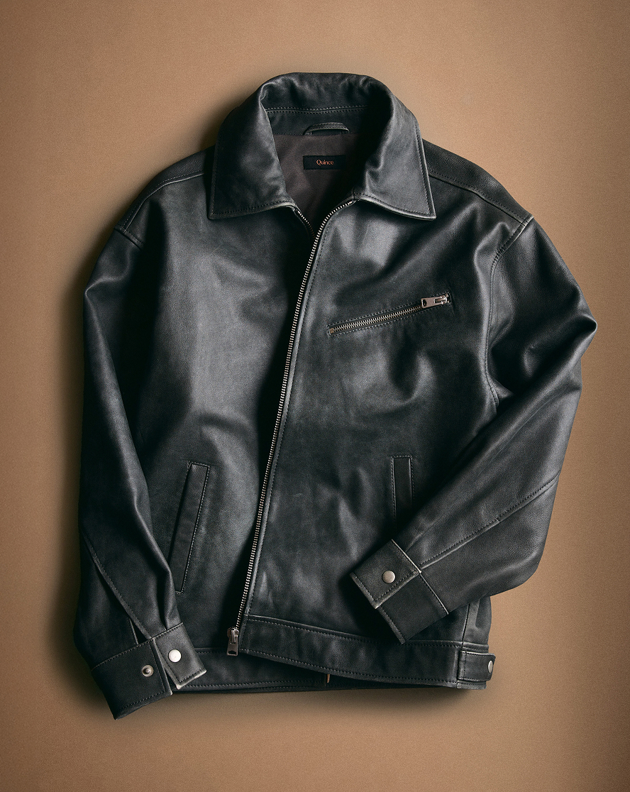 Black 100% Leather Oversized Bomber Jacket