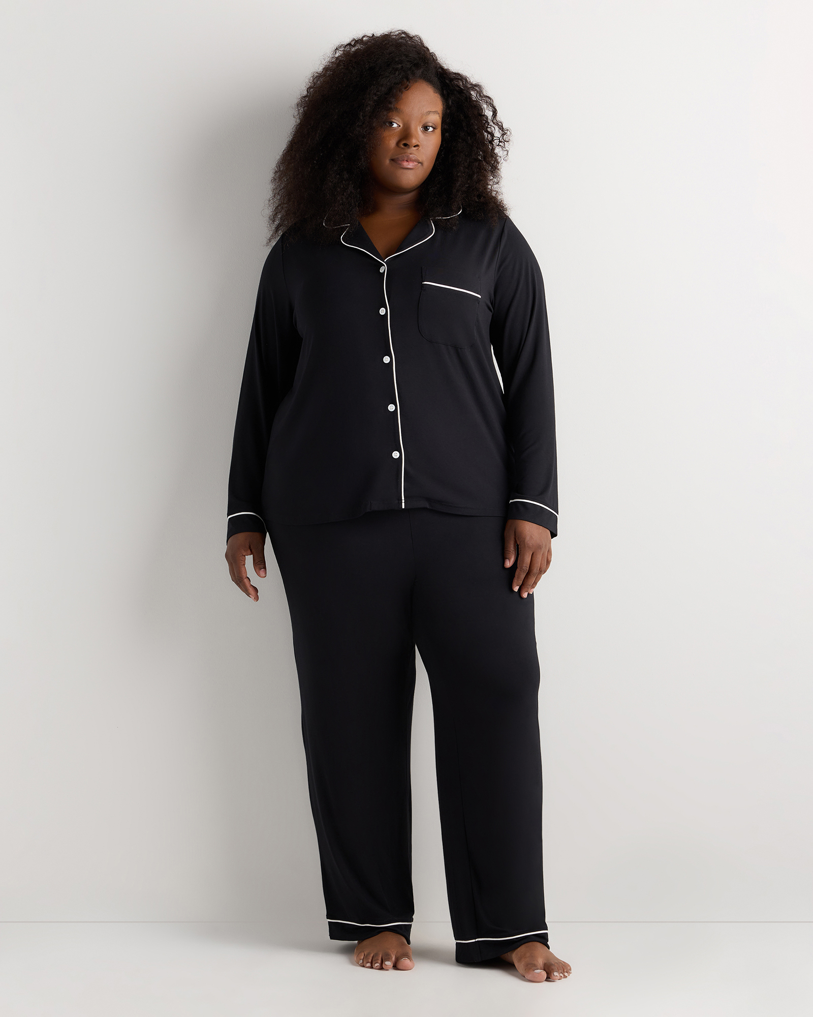 Black Bamboo Jersey Long Sleeve Pajama Set